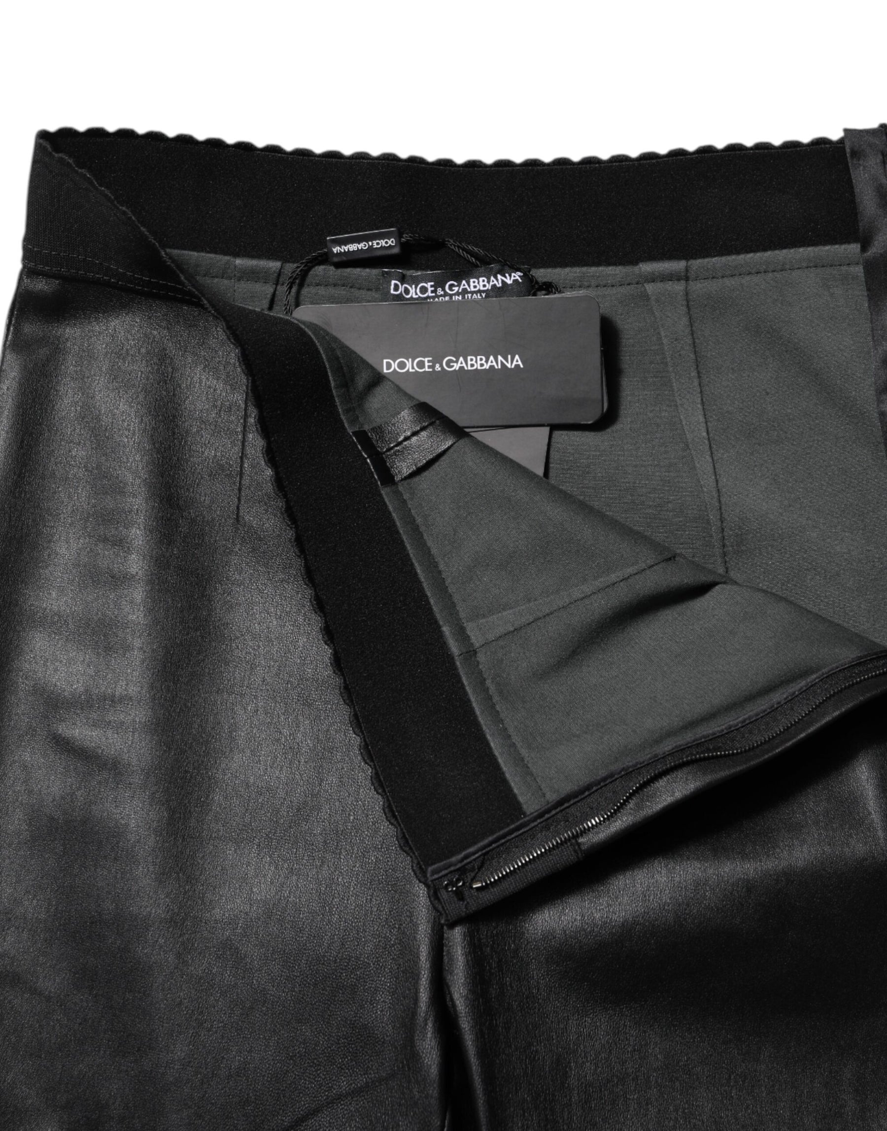 Dolce & Gabbana Black Leather Elastic Waist Pants | Regal Royce