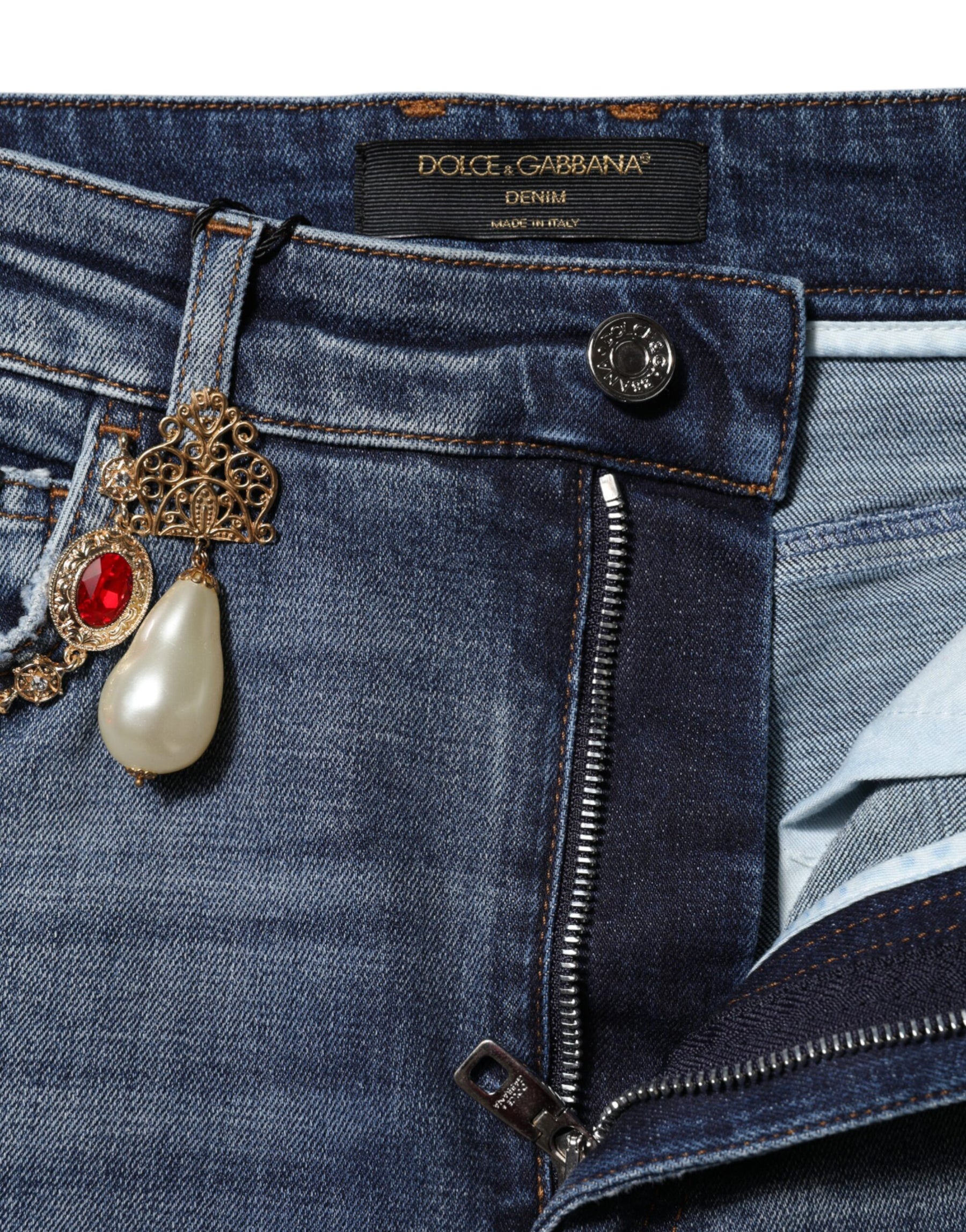 Dolce & Gabbana Blue Rhinestone Embellished Denim Jeans | Regal Royce