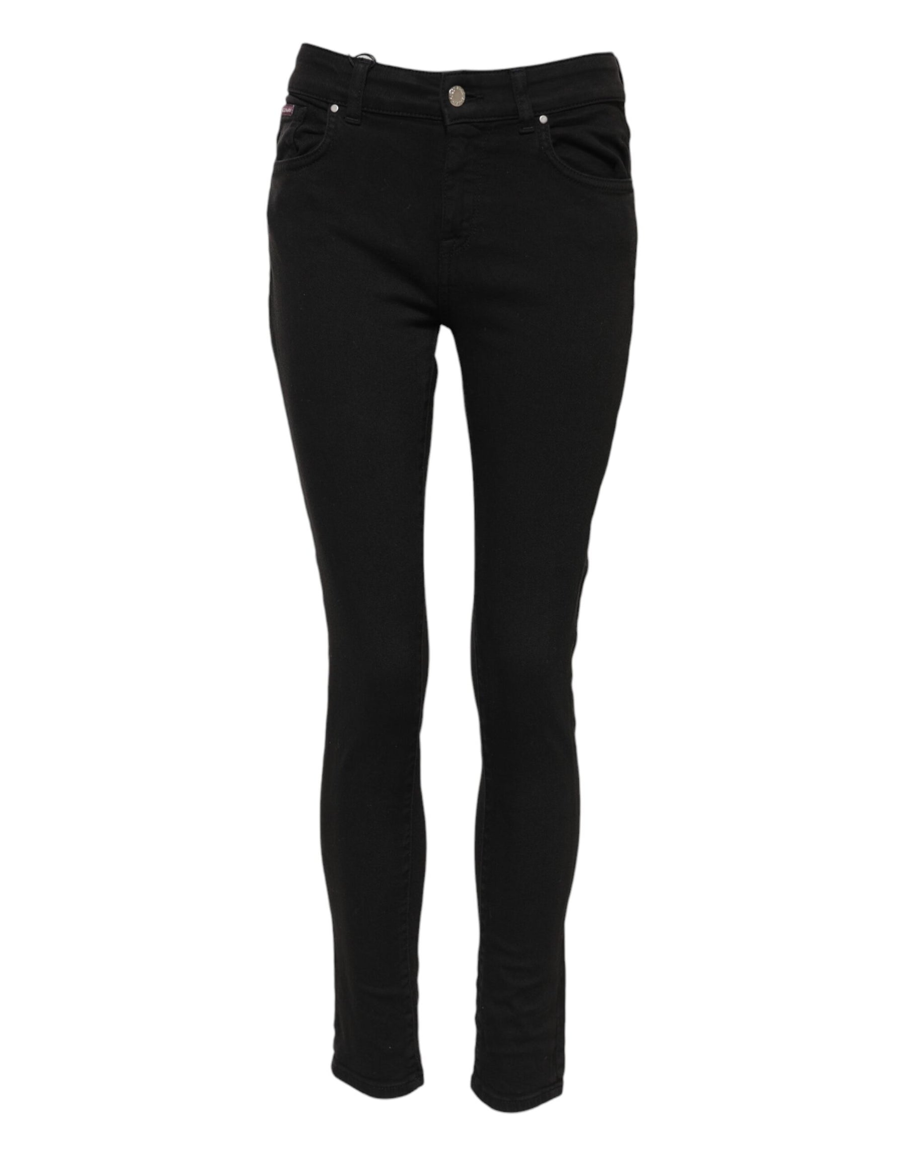 Dolce & Gabbana Black Cotton Logo Skinny Mid Waist Denim Jeans | Regal Royce