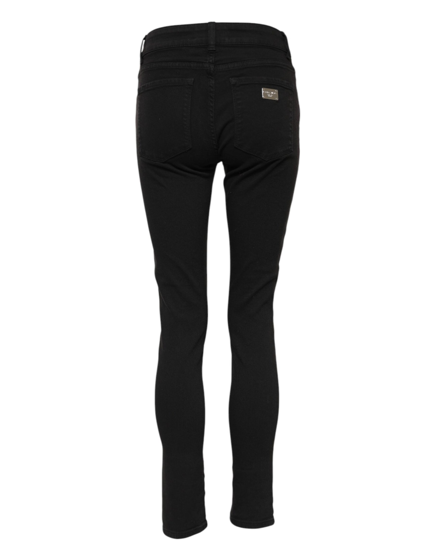 Dolce & Gabbana Black Cotton Logo Skinny Mid Waist Denim Jeans | Regal Royce