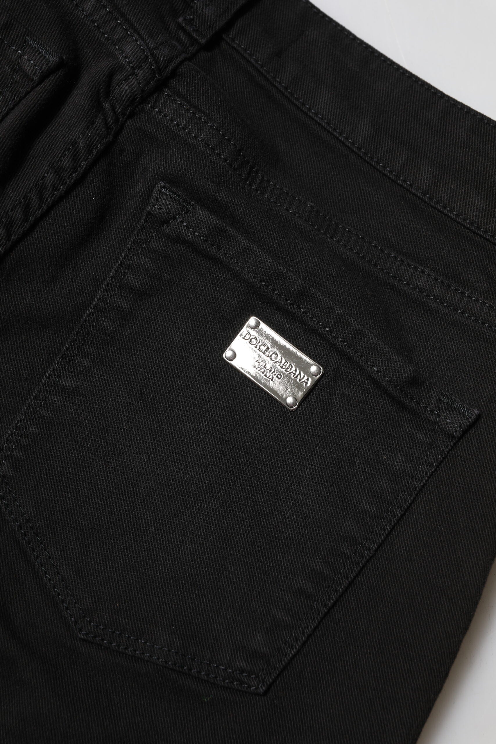 Dolce & Gabbana Black Cotton Logo Skinny Mid Waist Denim Jeans | Regal Royce