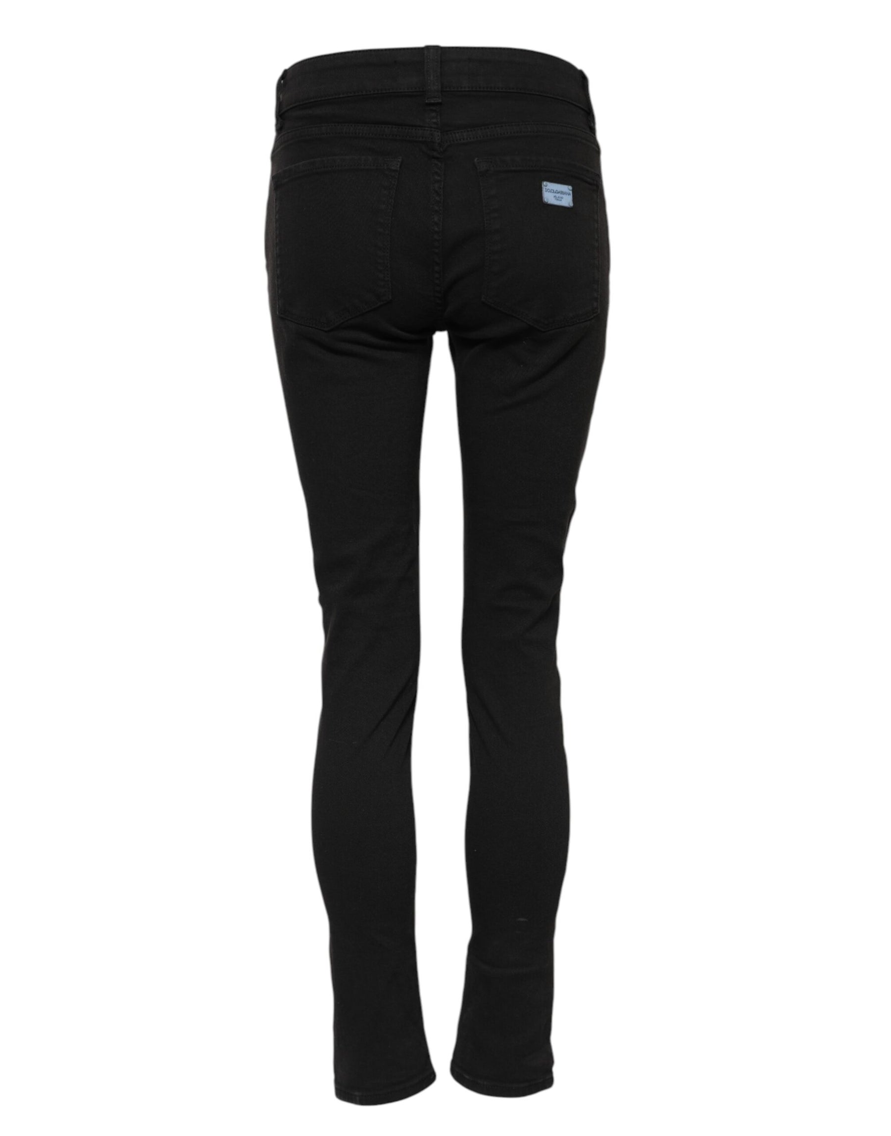 Dolce & Gabbana Black Cotton Logo Skinny Mid Waist Denim Jeans | Regal Royce