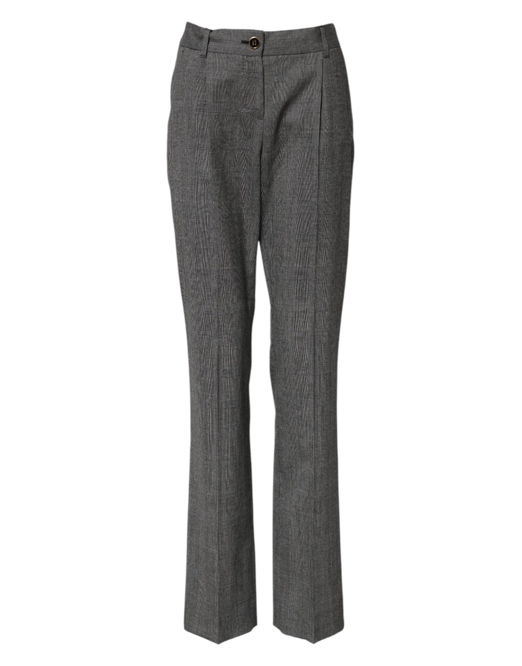 Dolce & Gabbana Gray Checkered High Waist Flared Pants | Regal Royce