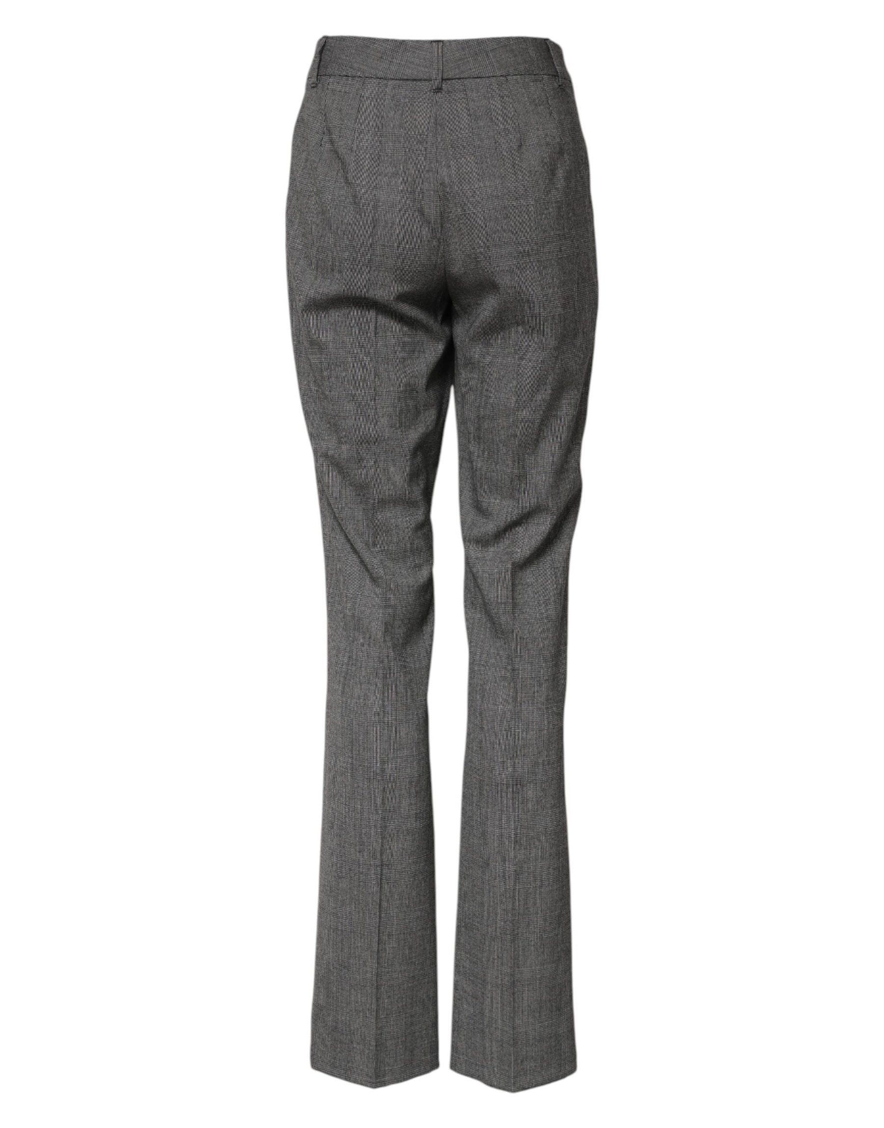 Dolce & Gabbana Gray Checkered High Waist Flared Pants | Regal Royce