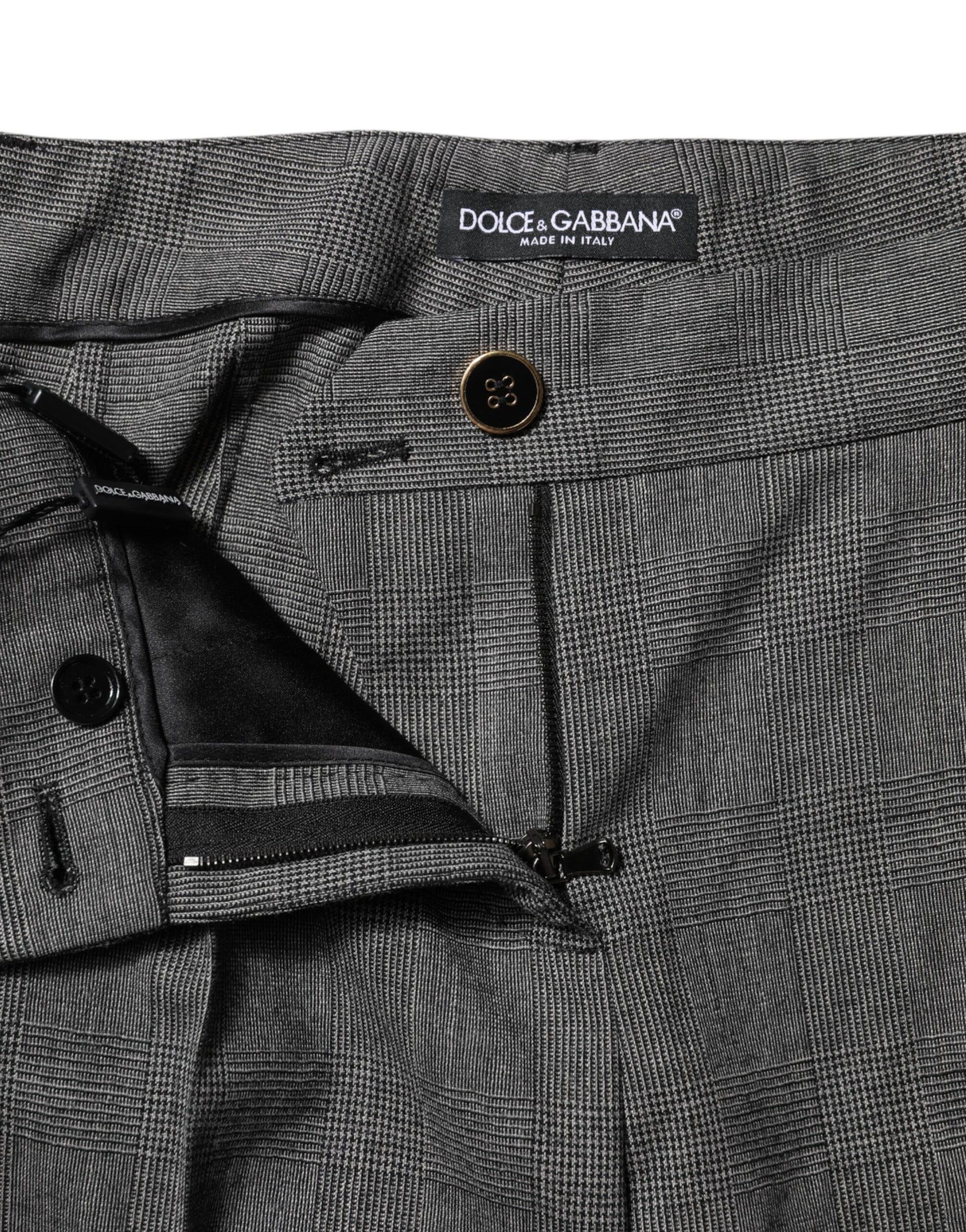 Dolce & Gabbana Gray Checkered High Waist Flared Pants | Regal Royce