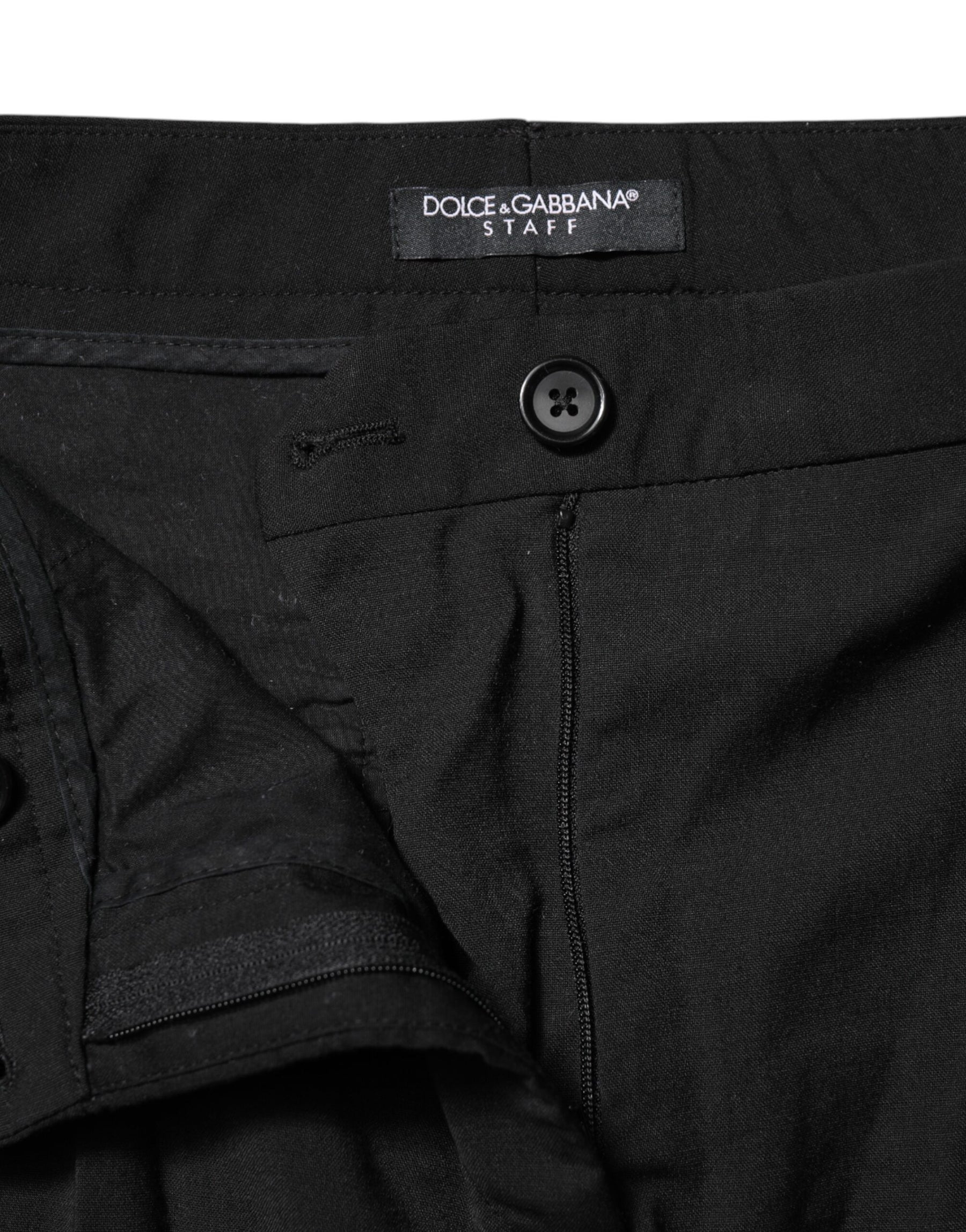 Dolce & Gabbana Black STAFF Mid Waist Tapered Pants | Regal Royce