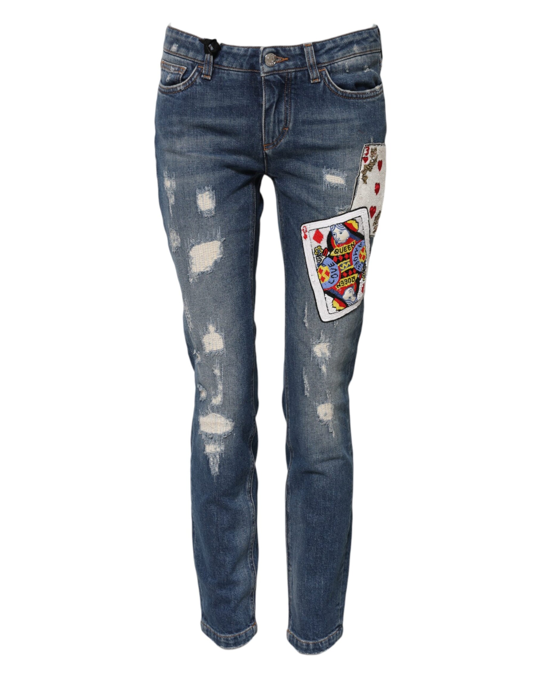 Dolce & Gabbana Blue Play Card Embroidery Skinny Denim Jeans | Regal Royce