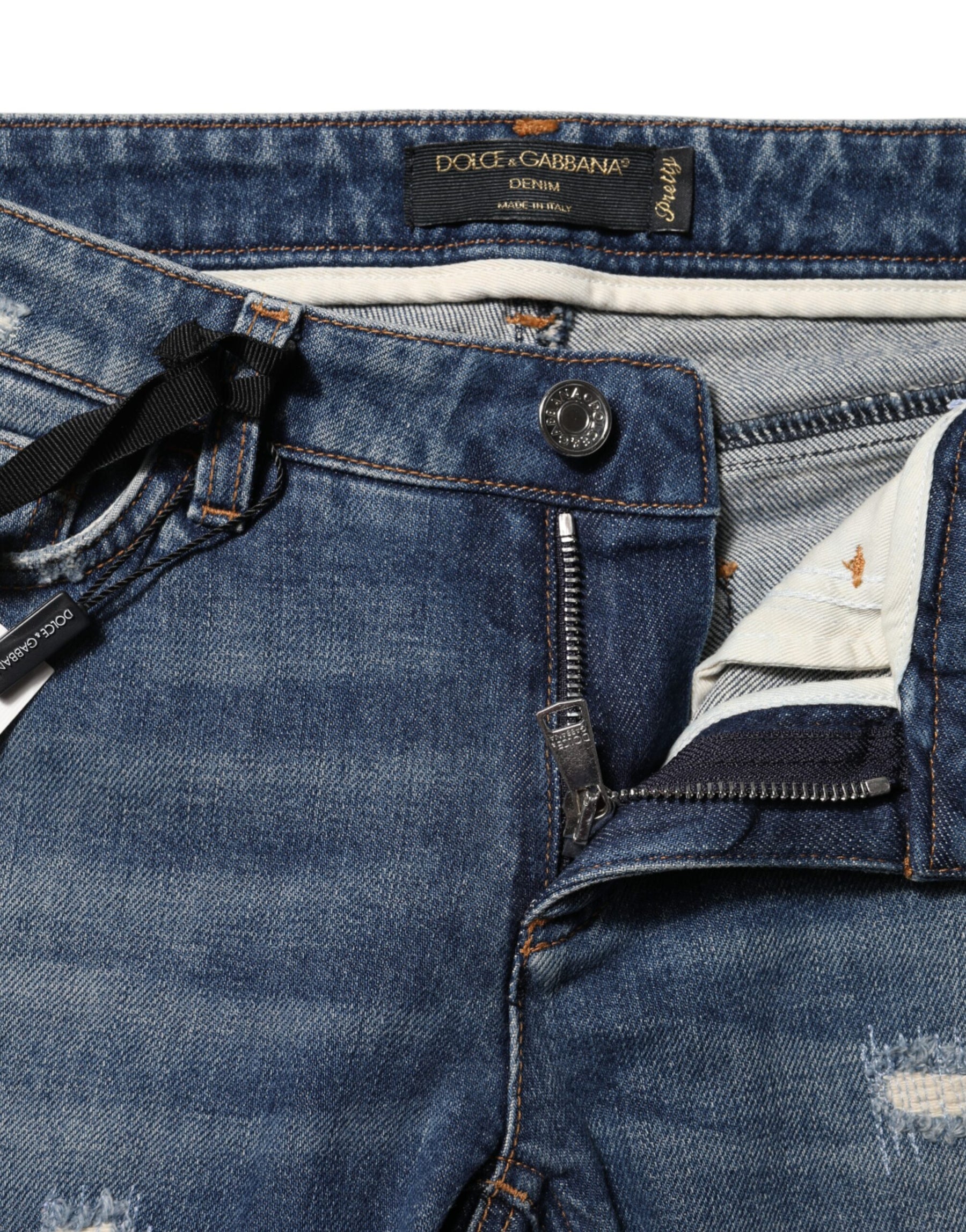 Dolce & Gabbana Blue Play Card Embroidery Skinny Denim Jeans | Regal Royce