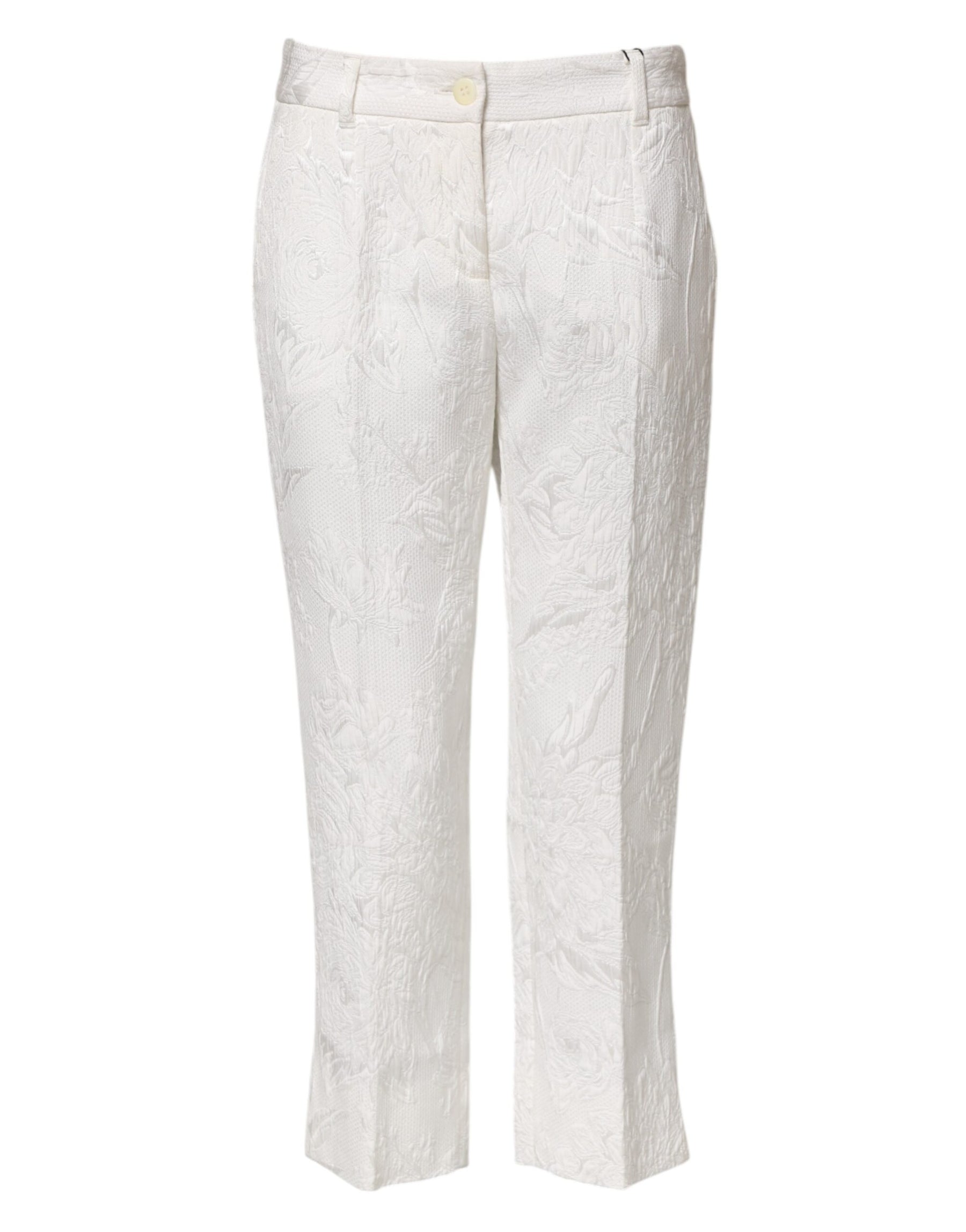 Dolce & Gabbana White Cotton Floral Jacquard Pants | Regal Royce