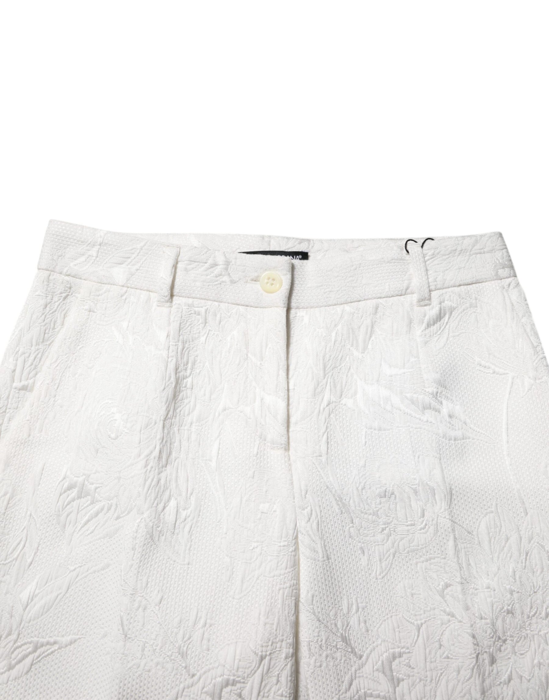 Dolce & Gabbana White Cotton Floral Jacquard Pants | Regal Royce