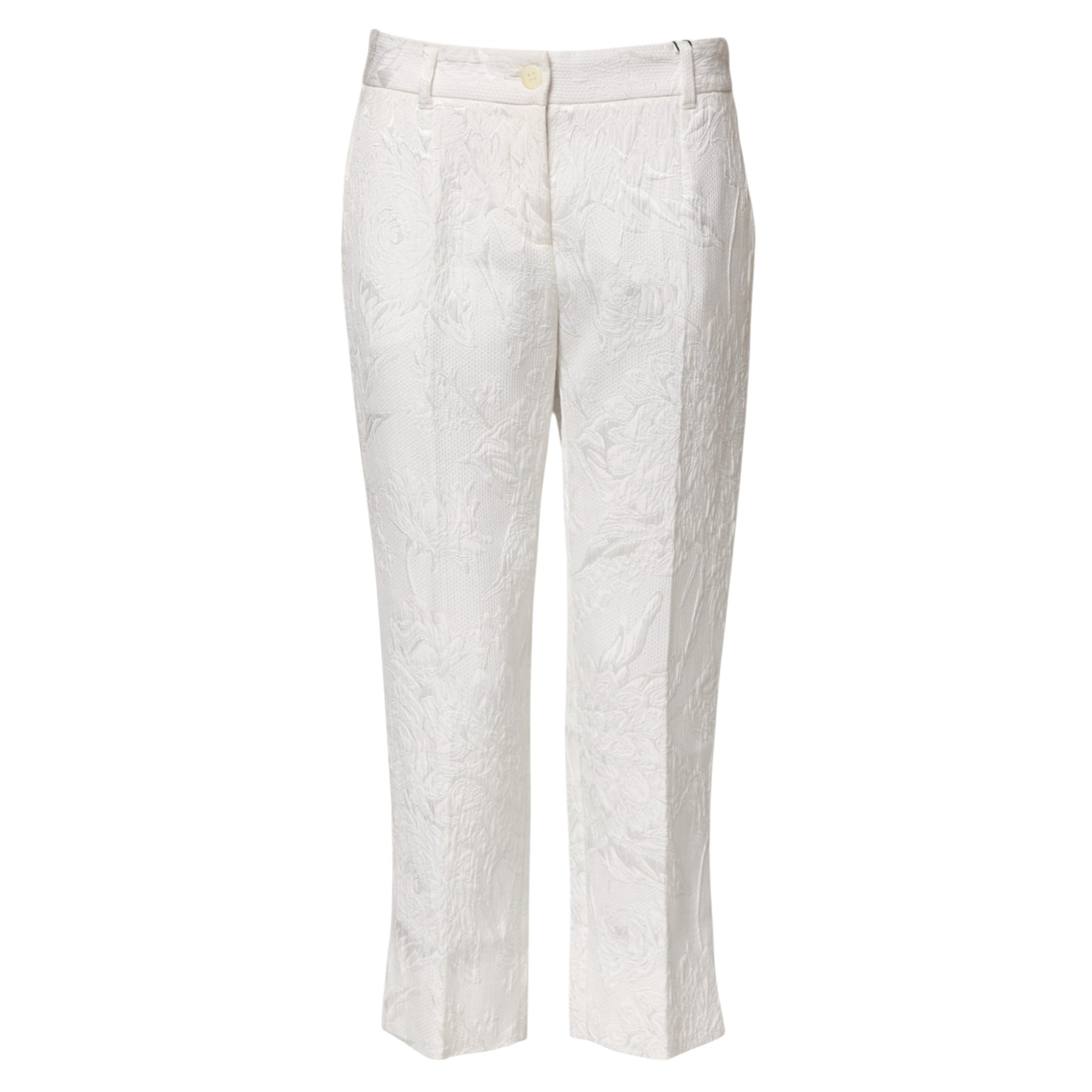 Dolce & Gabbana White Cotton Floral Jacquard Pants | Regal Royce