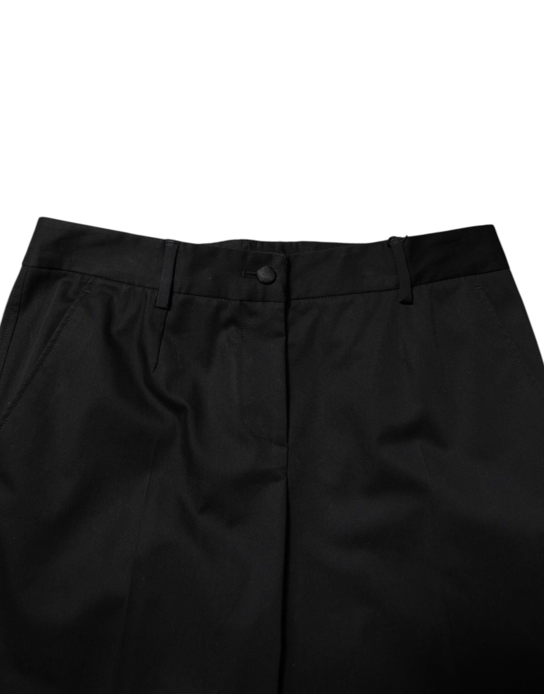 Dolce & Gabbana Black Cotton High Waist Formal Pants | Regal Royce