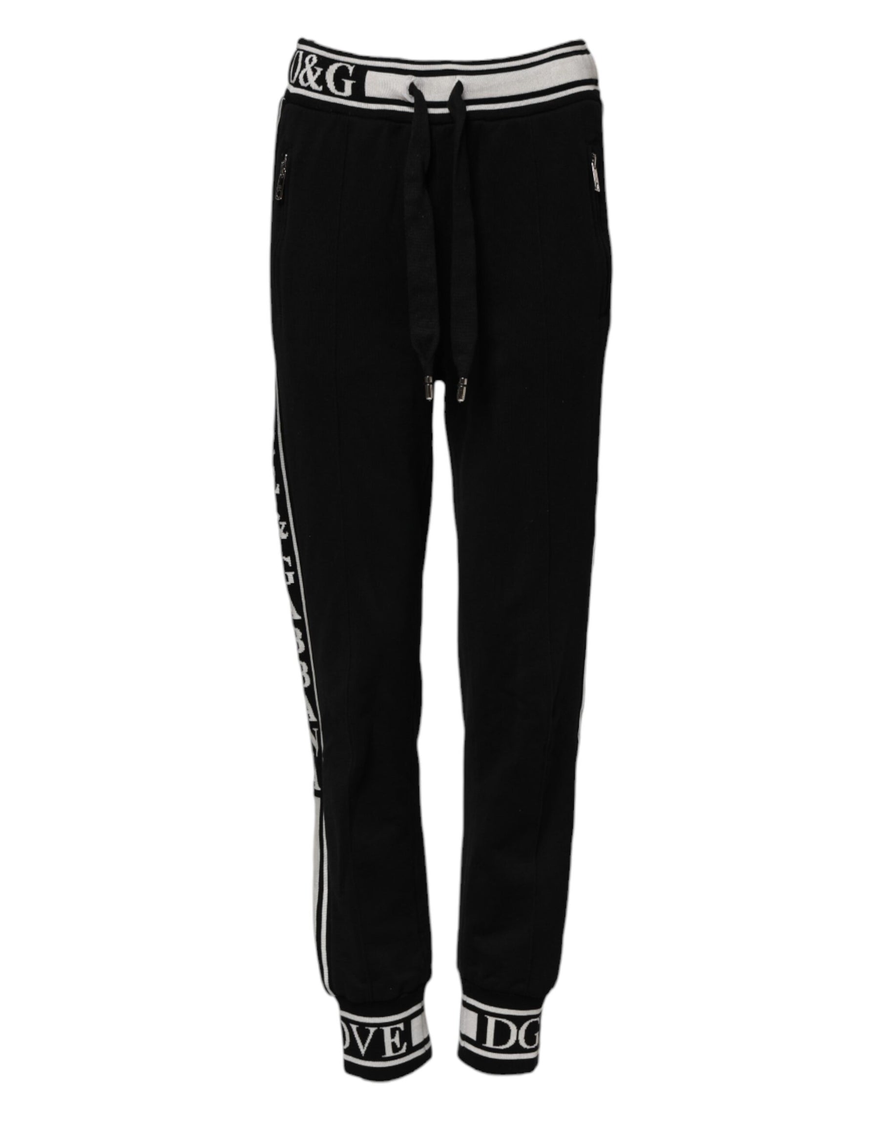 Dolce & Gabbana Black Cotton Jogger Logo Waist Pants | Regal Royce