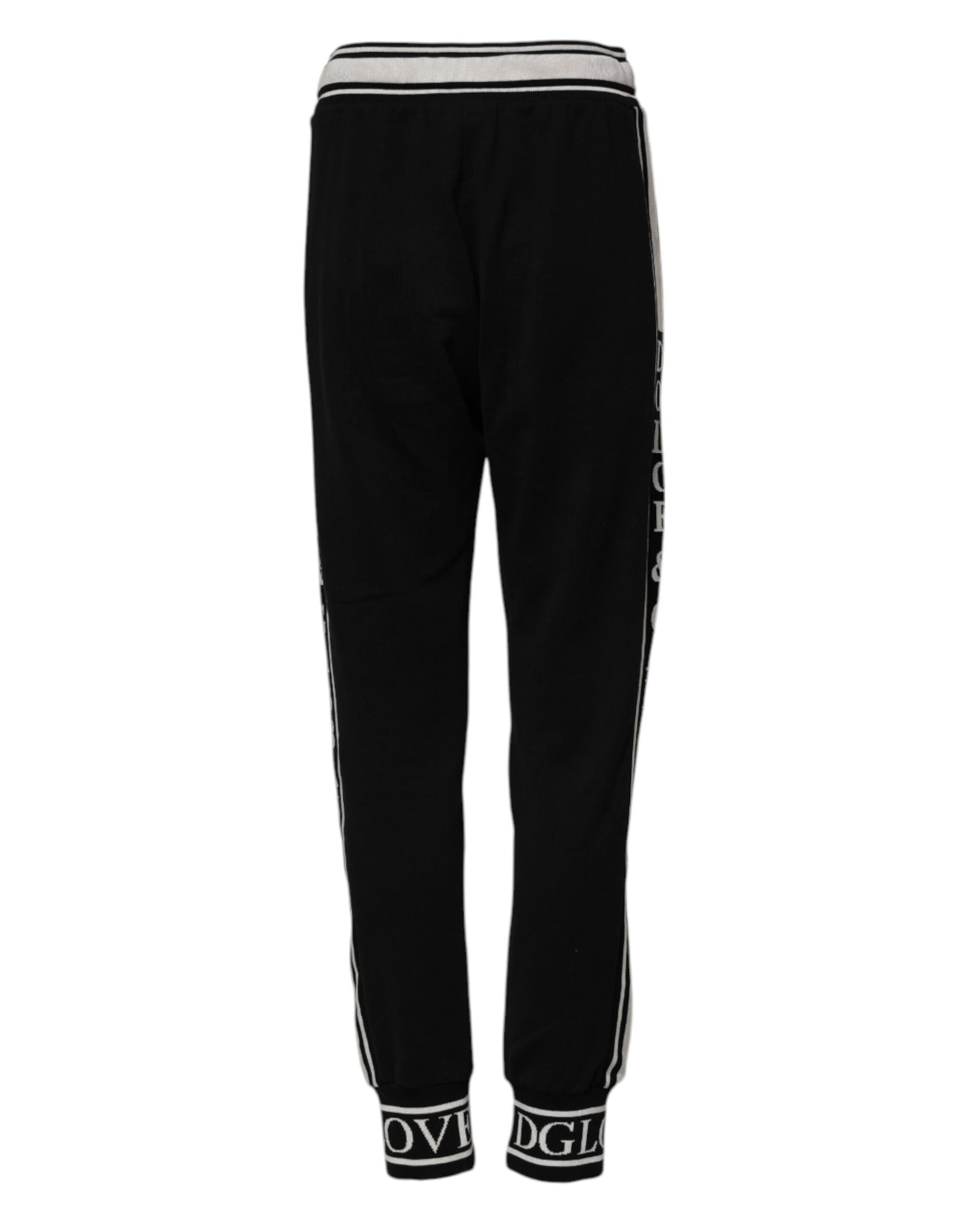Dolce & Gabbana Black Cotton Jogger Logo Waist Pants | Regal Royce