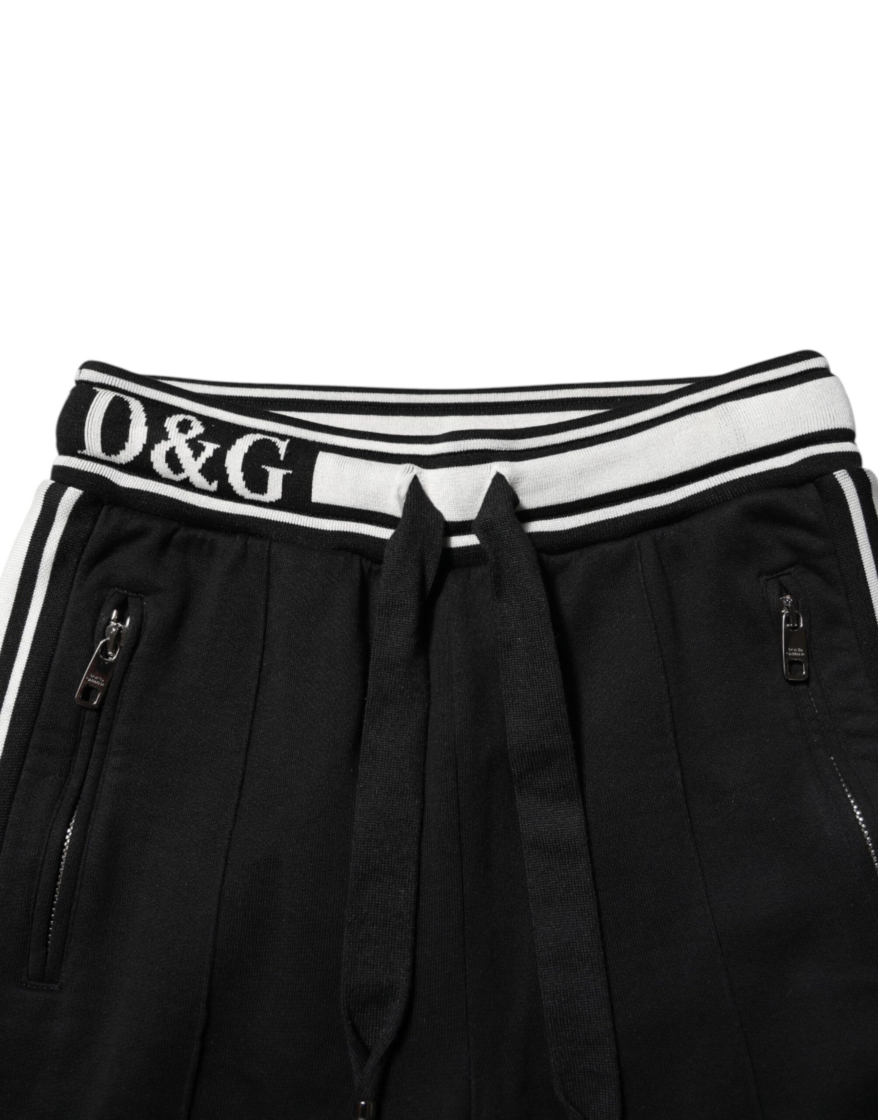 Dolce & Gabbana Black Cotton Jogger Logo Waist Pants | Regal Royce