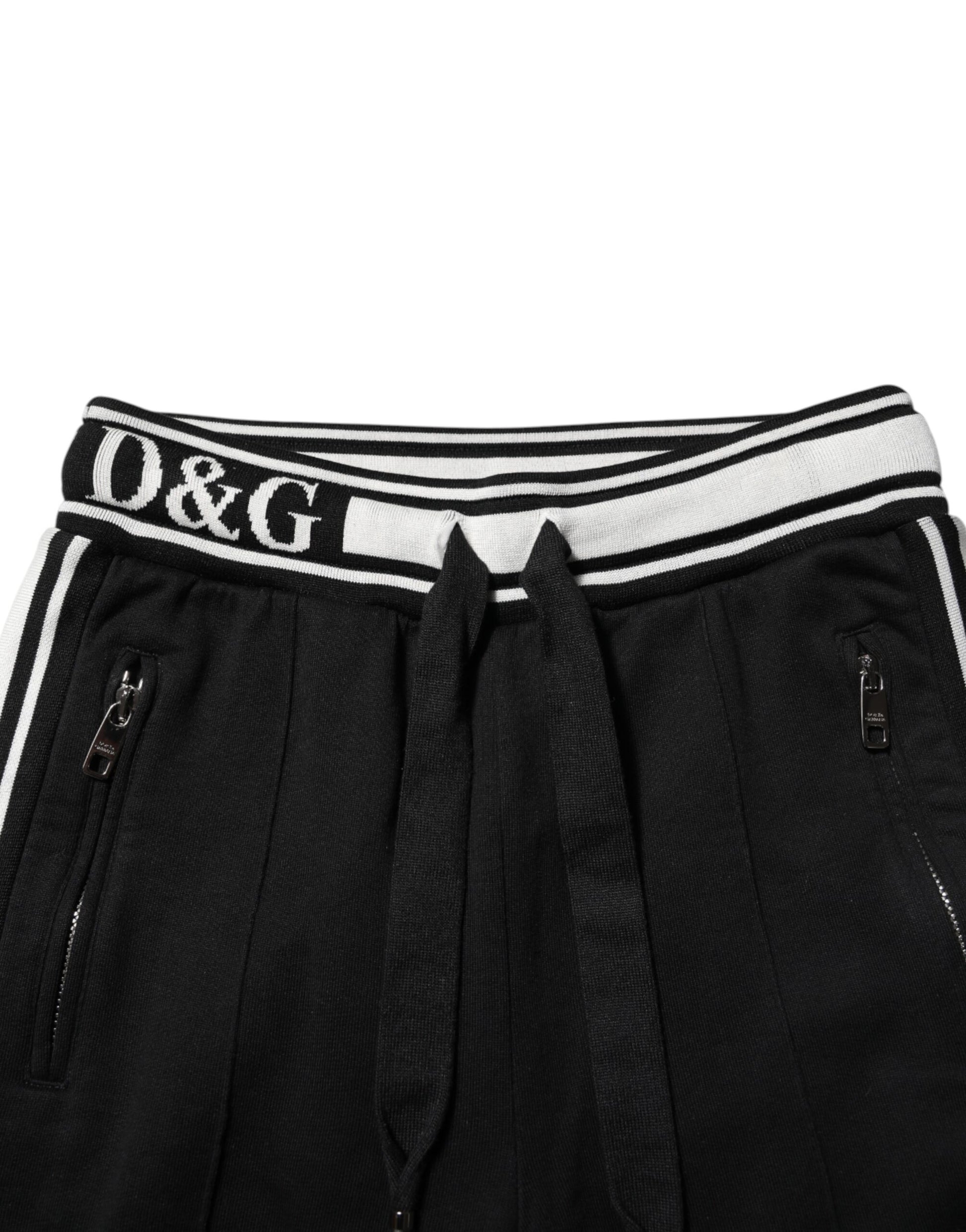 Dolce & Gabbana Black Cotton Jogger Logo Waist Pants