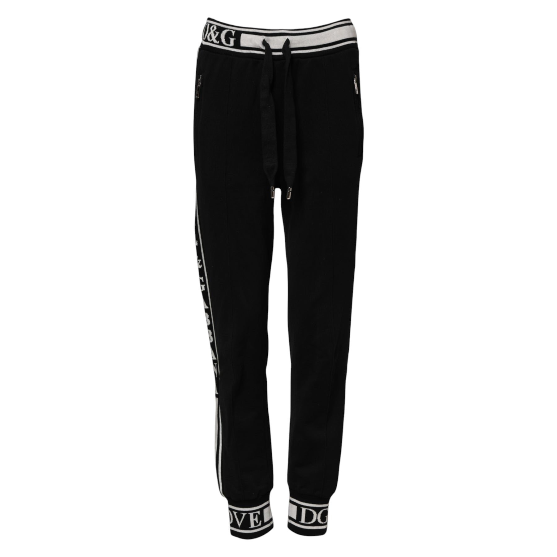 Dolce & Gabbana Black Cotton Jogger Logo Waist Pants | Regal Royce