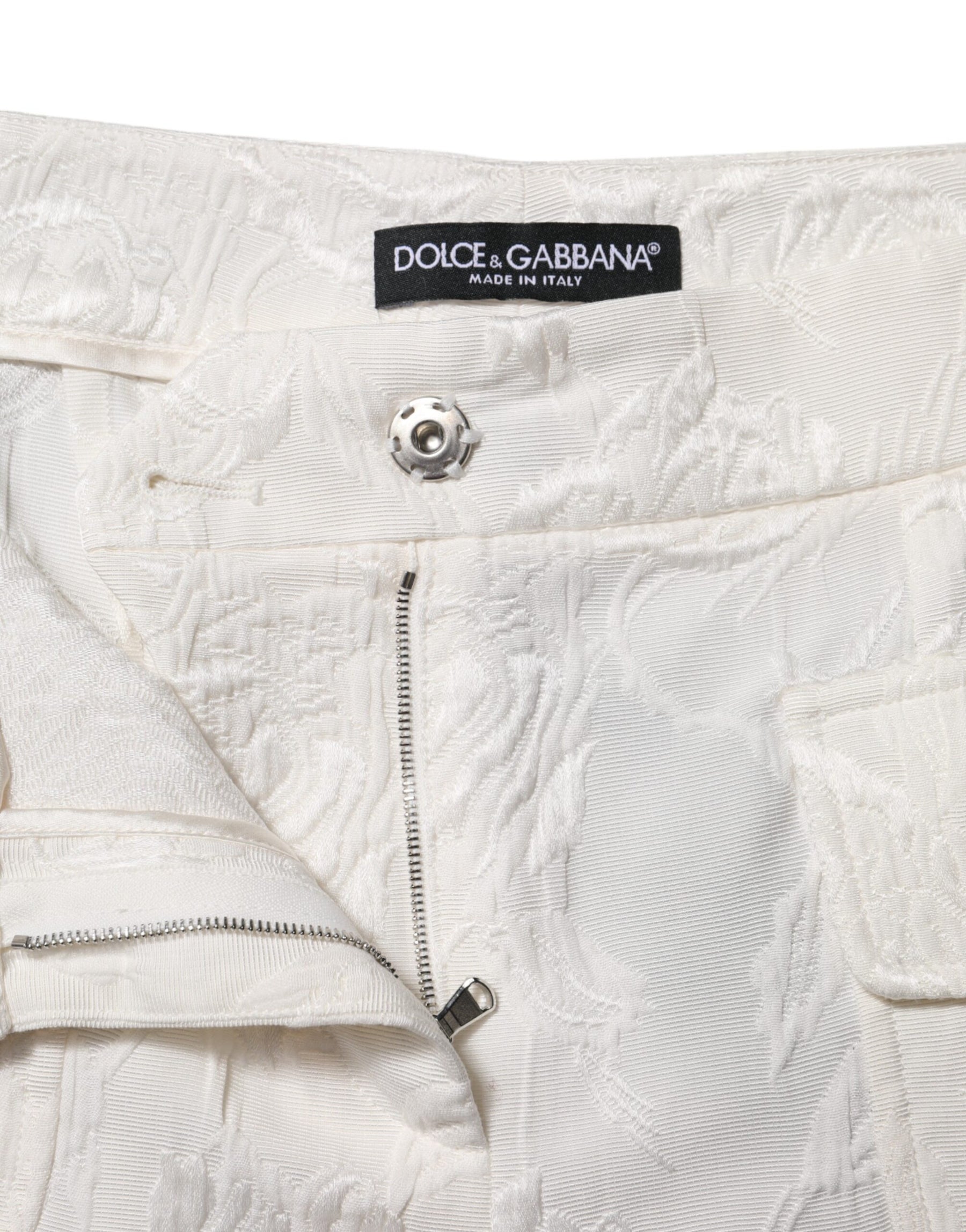 Dolce & Gabbana White Cotton Floral Jacquard Pants | Regal Royce