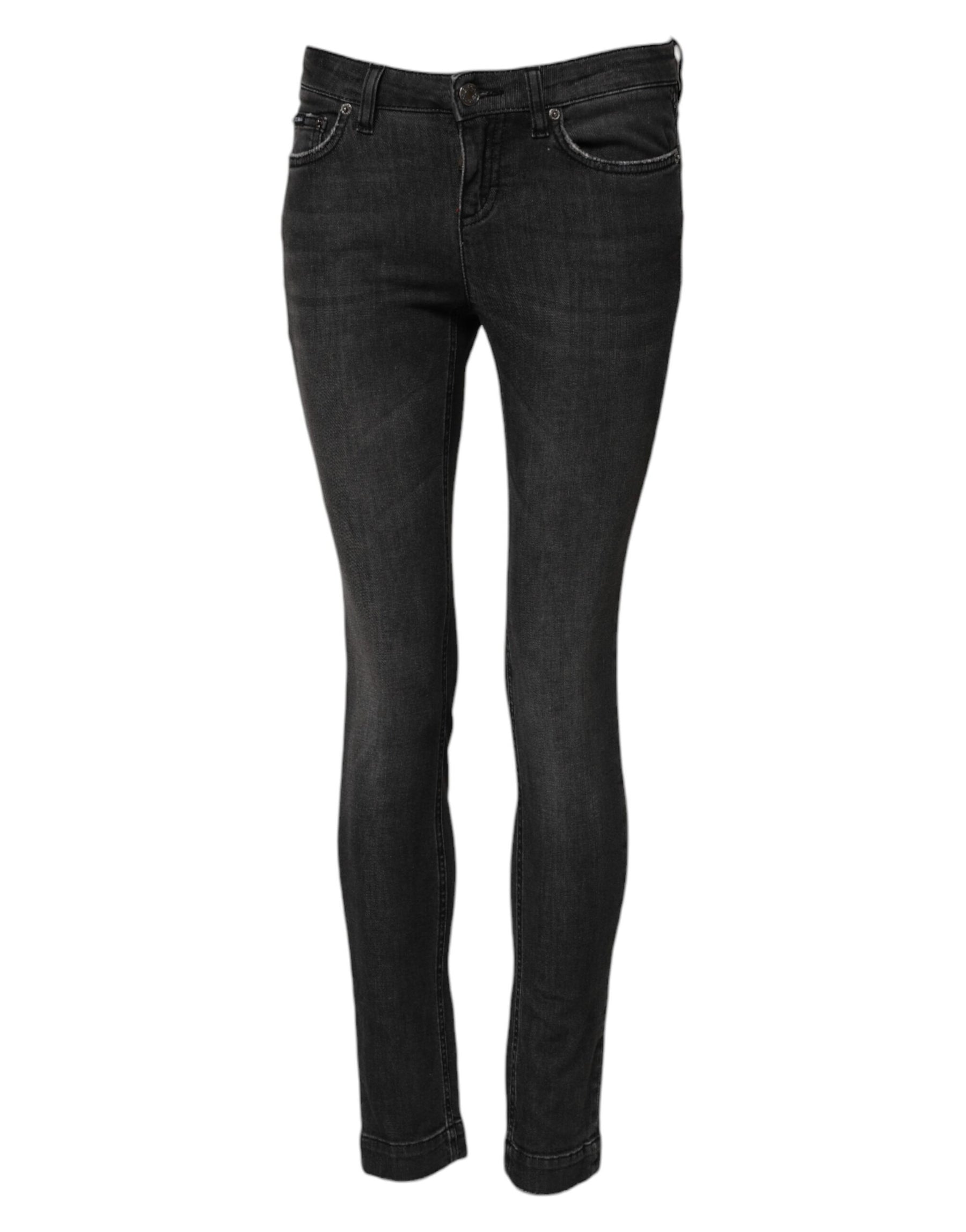 Dolce & Gabbana Black Cotton Low Waist Skinny Denim Jeans | Regal Royce