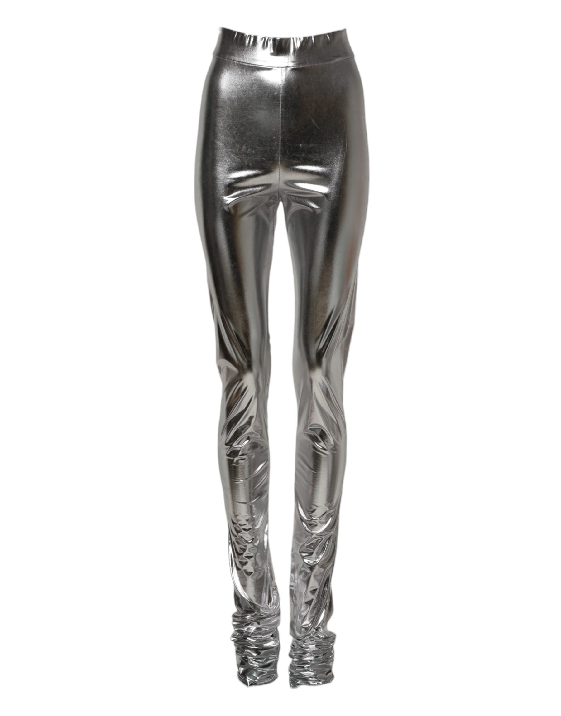 Dolce & Gabbana Metallic Silver Polyester Slim Fit Leggings Pants | Regal Royce