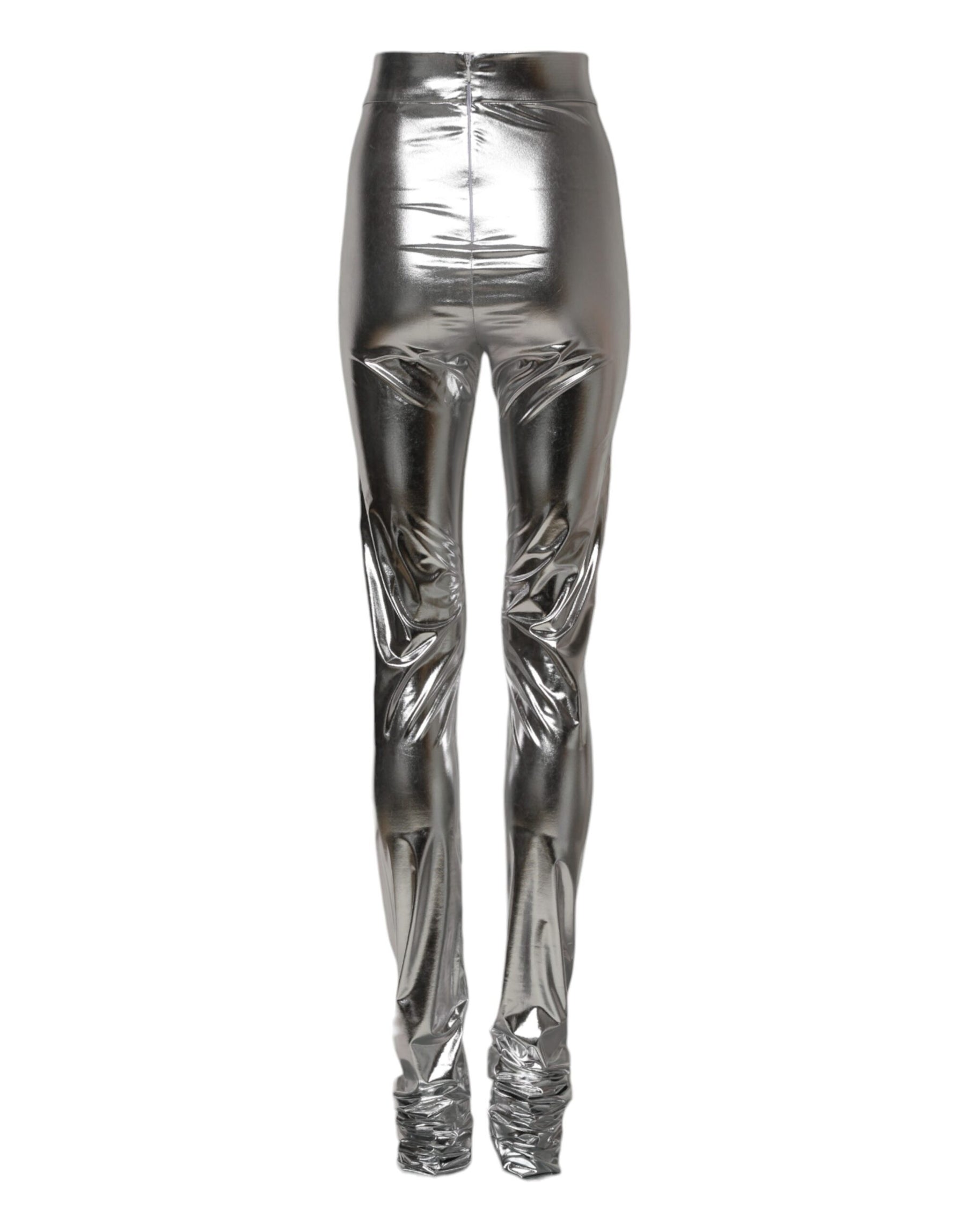 Dolce & Gabbana Metallic Silver Polyester Slim Fit Leggings Pants | Regal Royce
