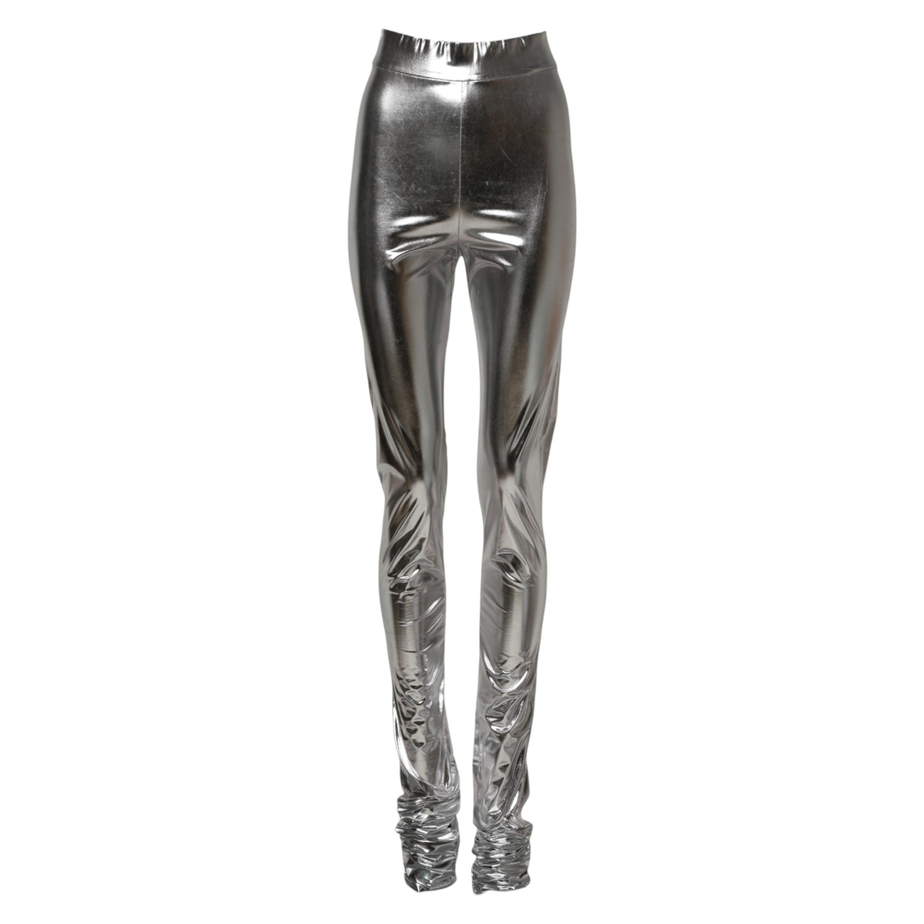 Dolce & Gabbana Metallic Silver Polyester Slim Fit Leggings Pants | Regal Royce