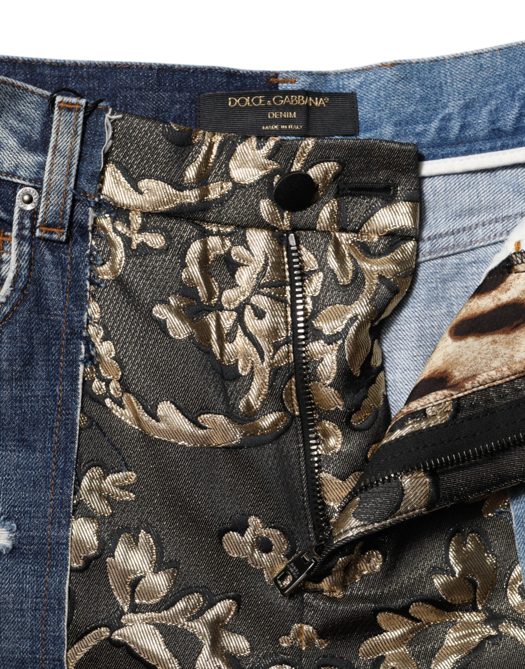 Dolce & Gabbana Multicolor Patchwork Tapered Denim Jeans | Regal Royce