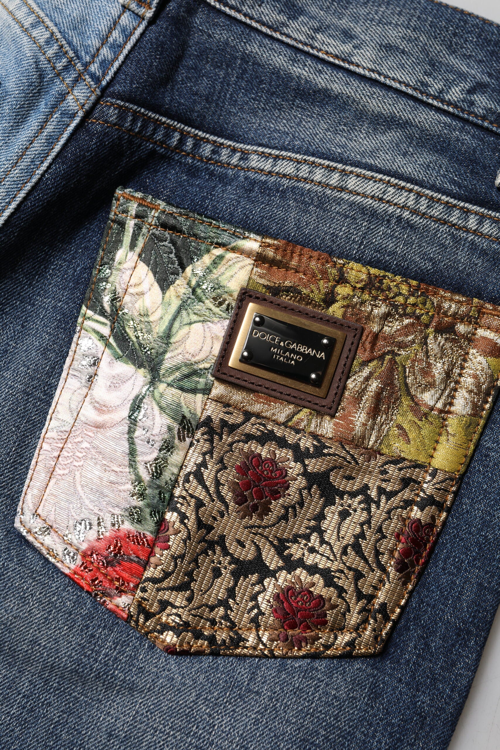 Dolce & Gabbana Multicolor Patchwork Tapered Denim Jeans | Regal Royce
