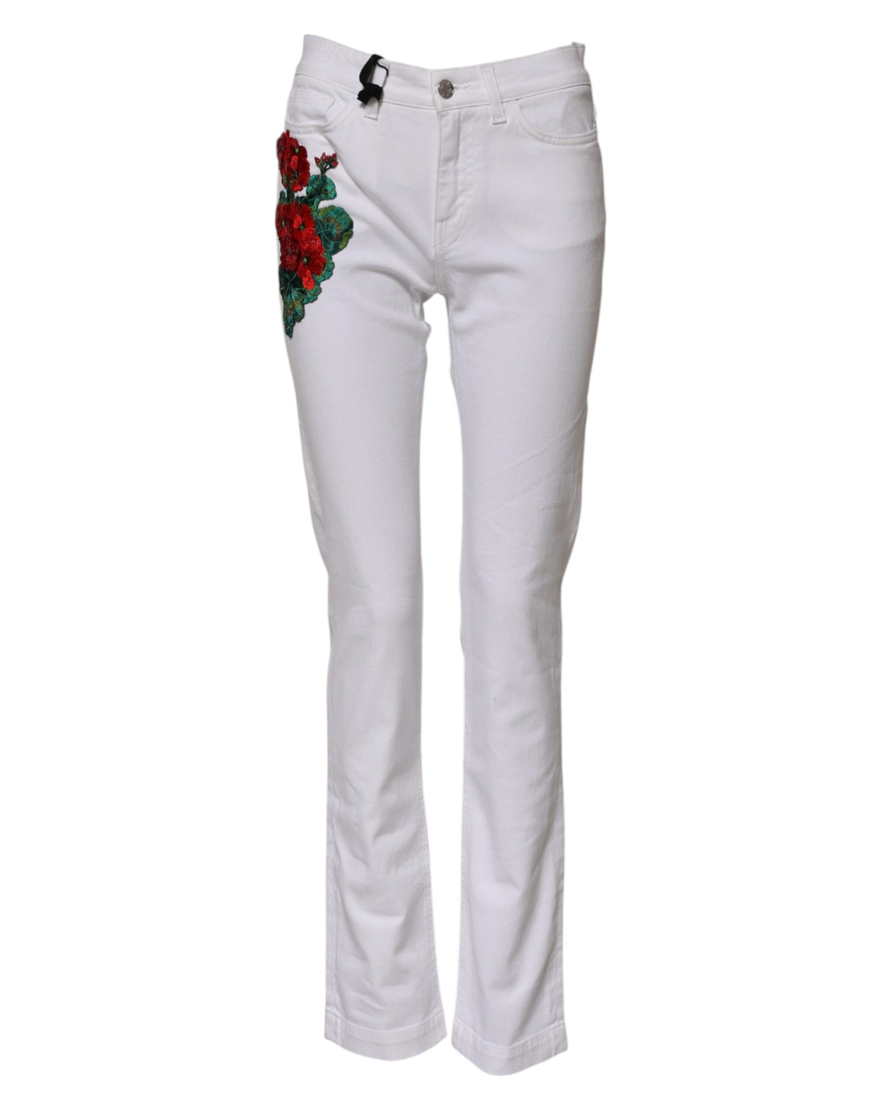 Dolce & Gabbana White Floral Embroidery GIRLY Denim Jeans | Regal Royce