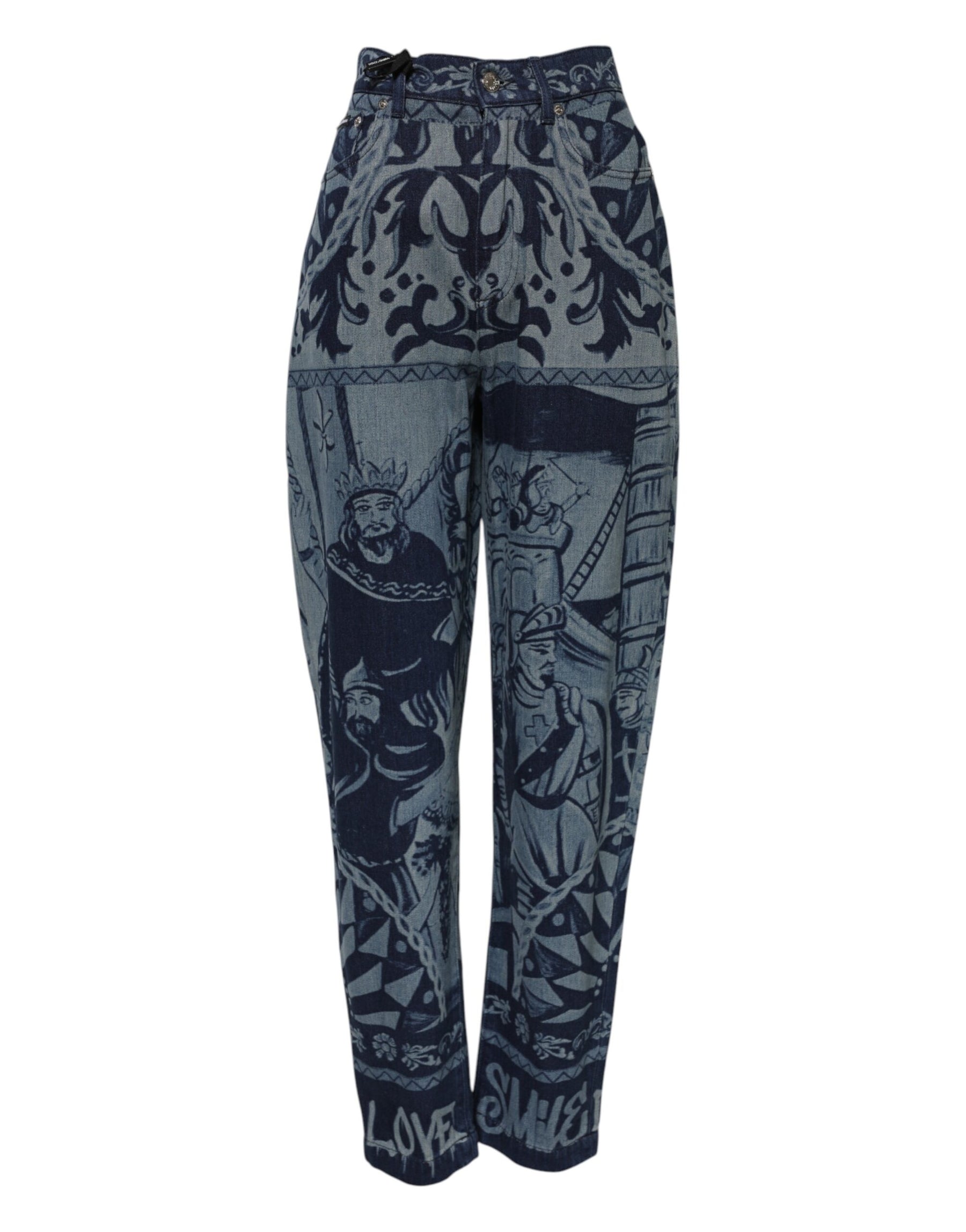 Dolce & Gabbana Blue Graphic Print Tapered Denim Jeans | Regal Royce