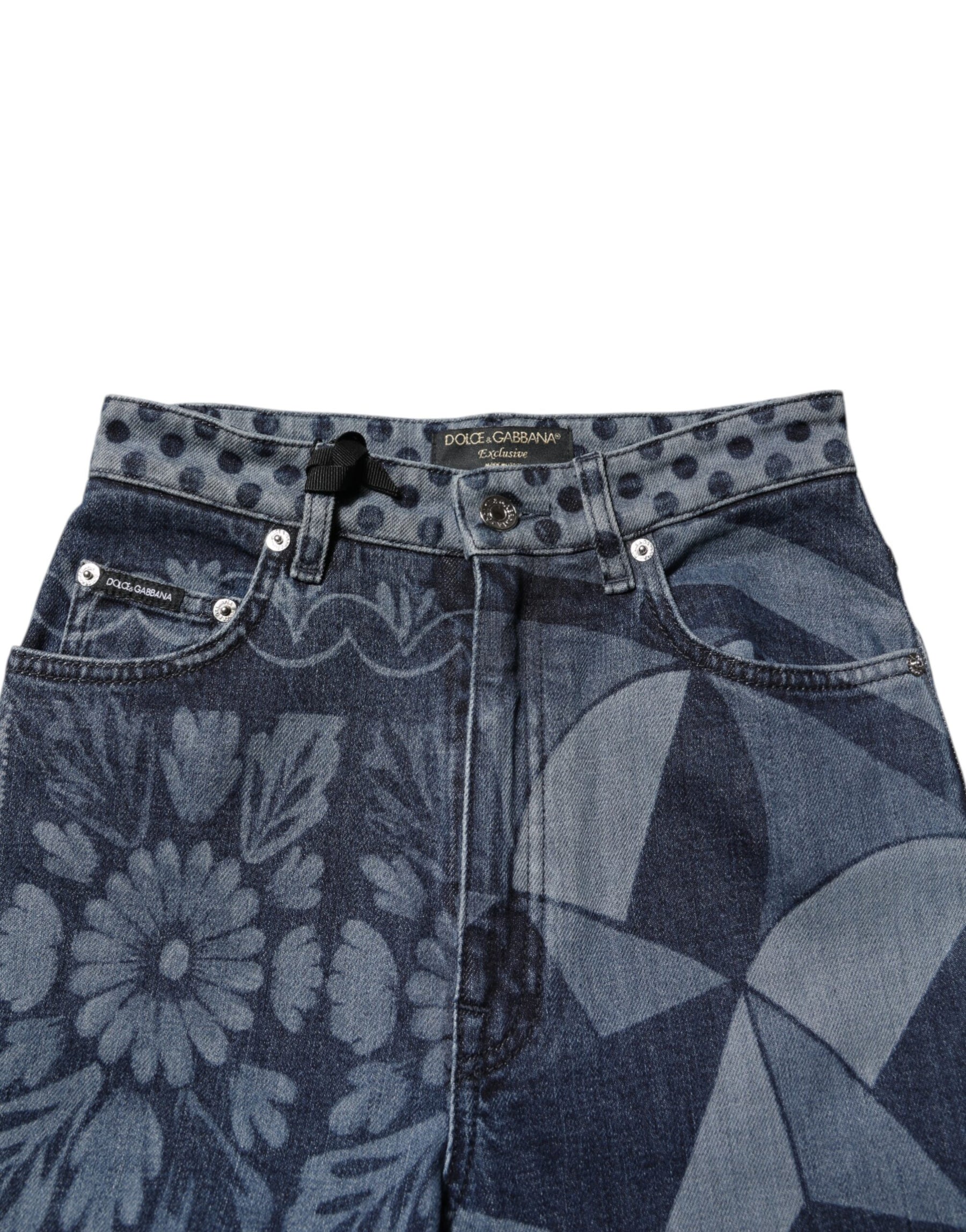 Dolce & Gabbana Blue Graphic Print Cotton Skinny Denim Jeans | Regal Royce