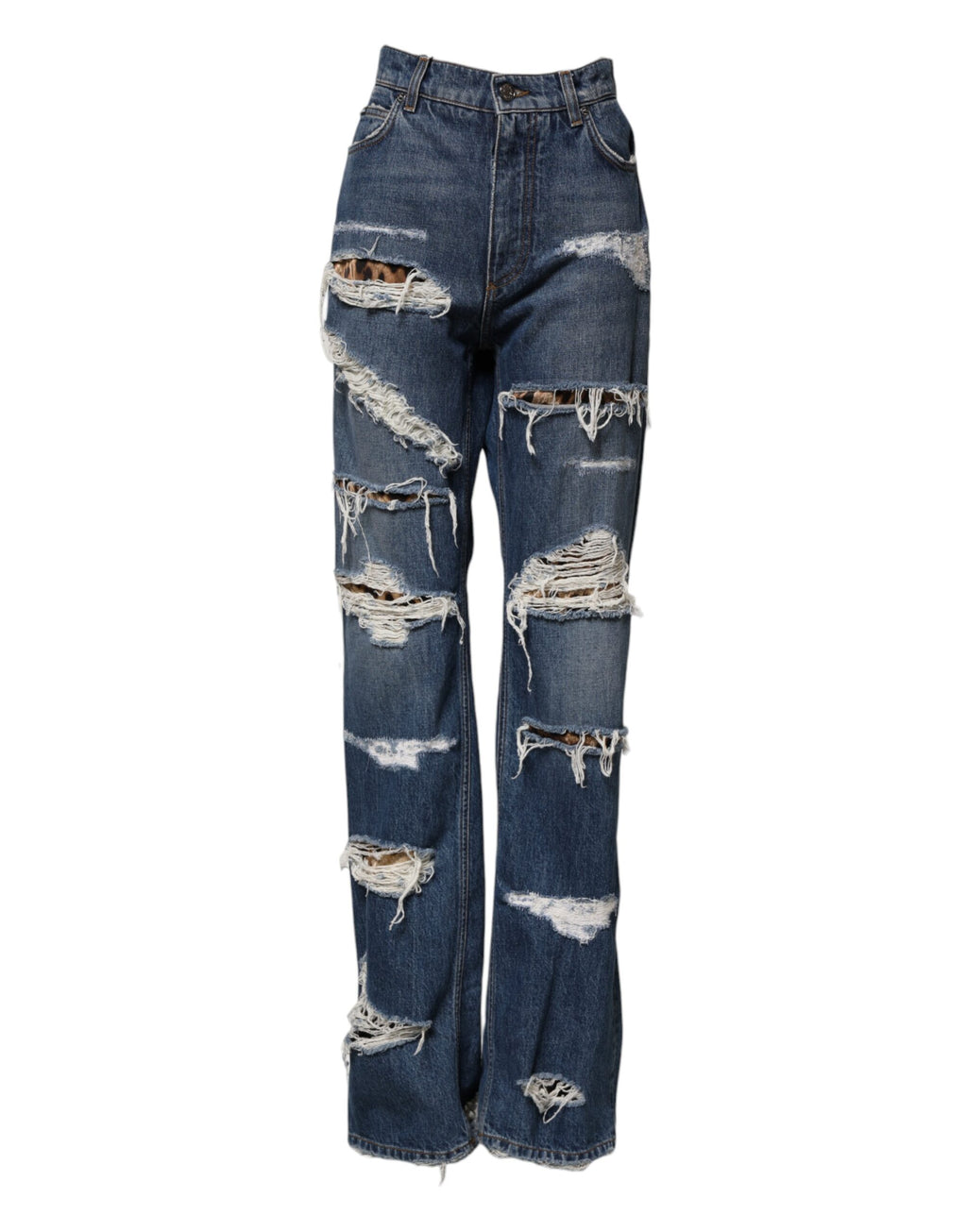 Dolce & Gabbana Blue Tattered Cotton Straight Denim Jeans
