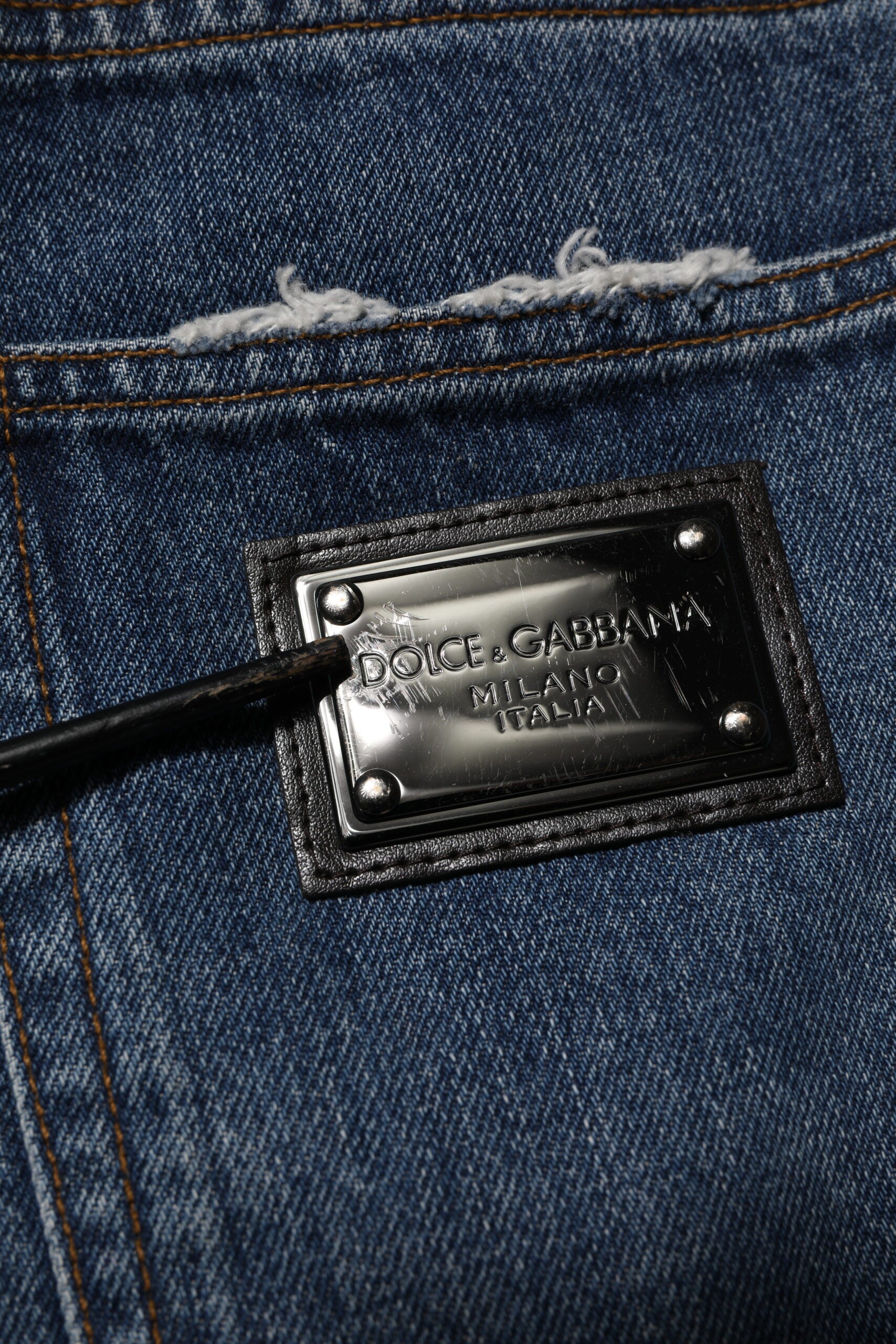 Dolce & Gabbana Blue Tattered Cotton Straight Denim Jeans | Regal Royce