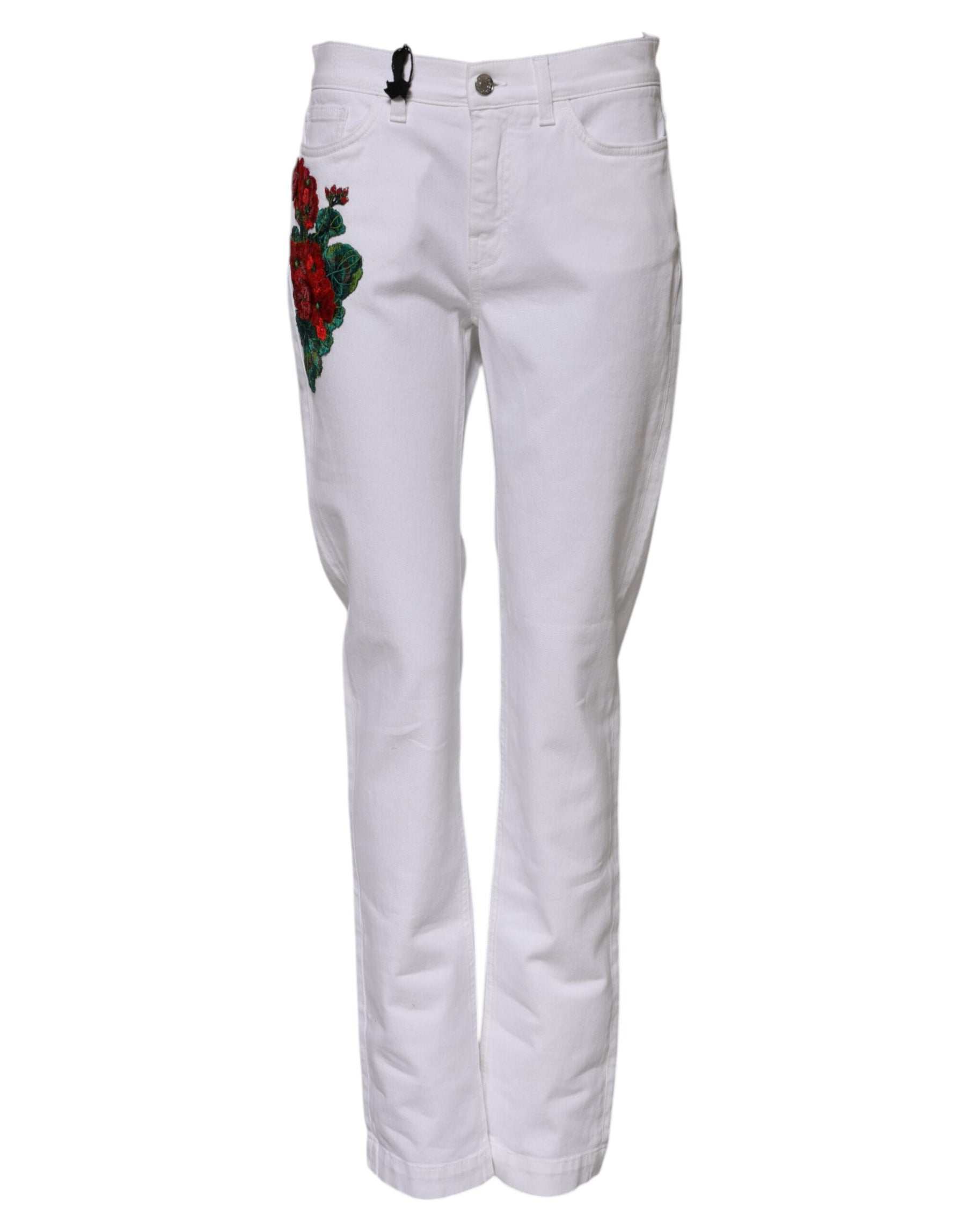 Dolce & Gabbana White Floral Embroidery GIRLY Denim Jeans | Regal Royce