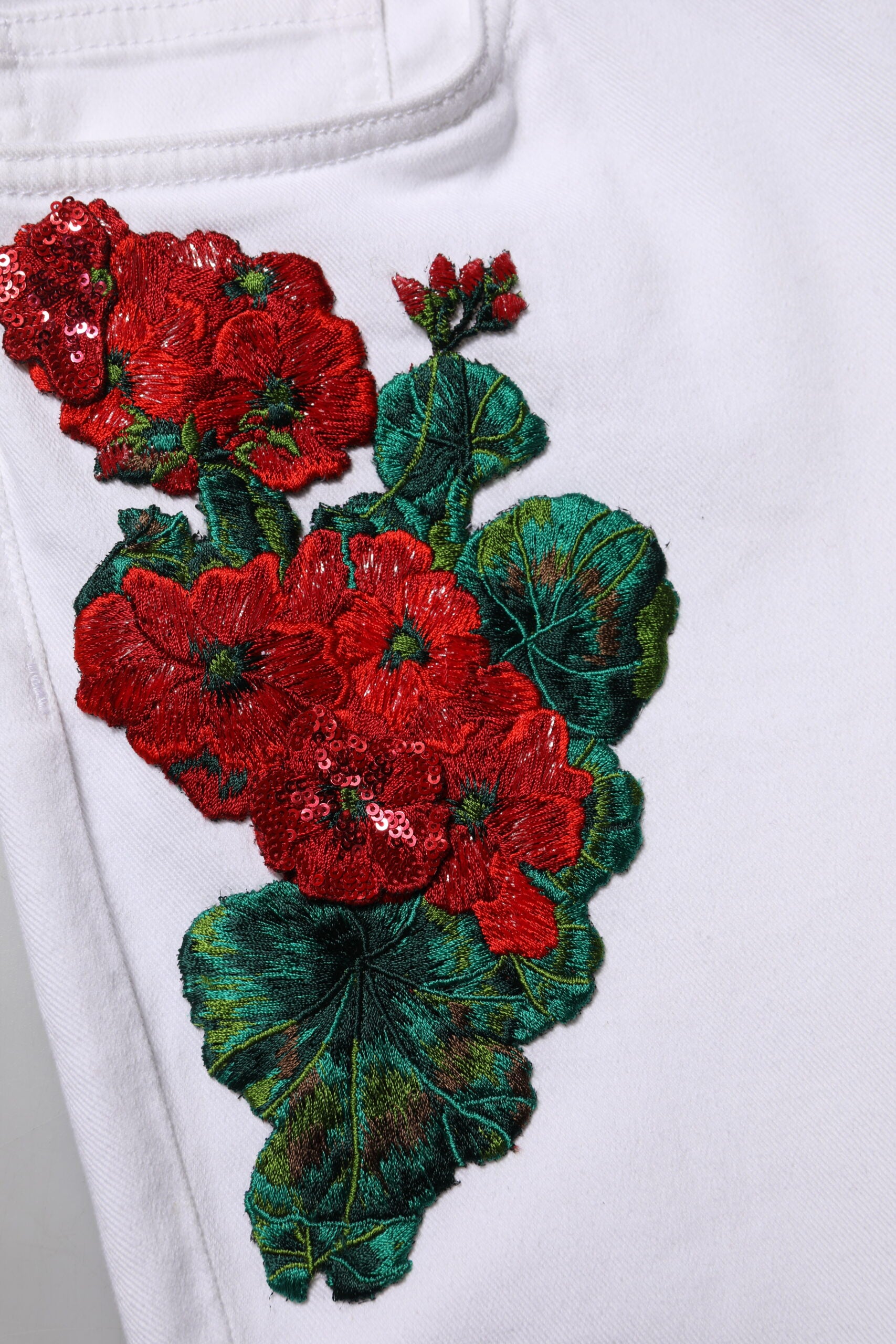 Dolce & Gabbana White Floral Embroidery GIRLY Denim Jeans | Regal Royce