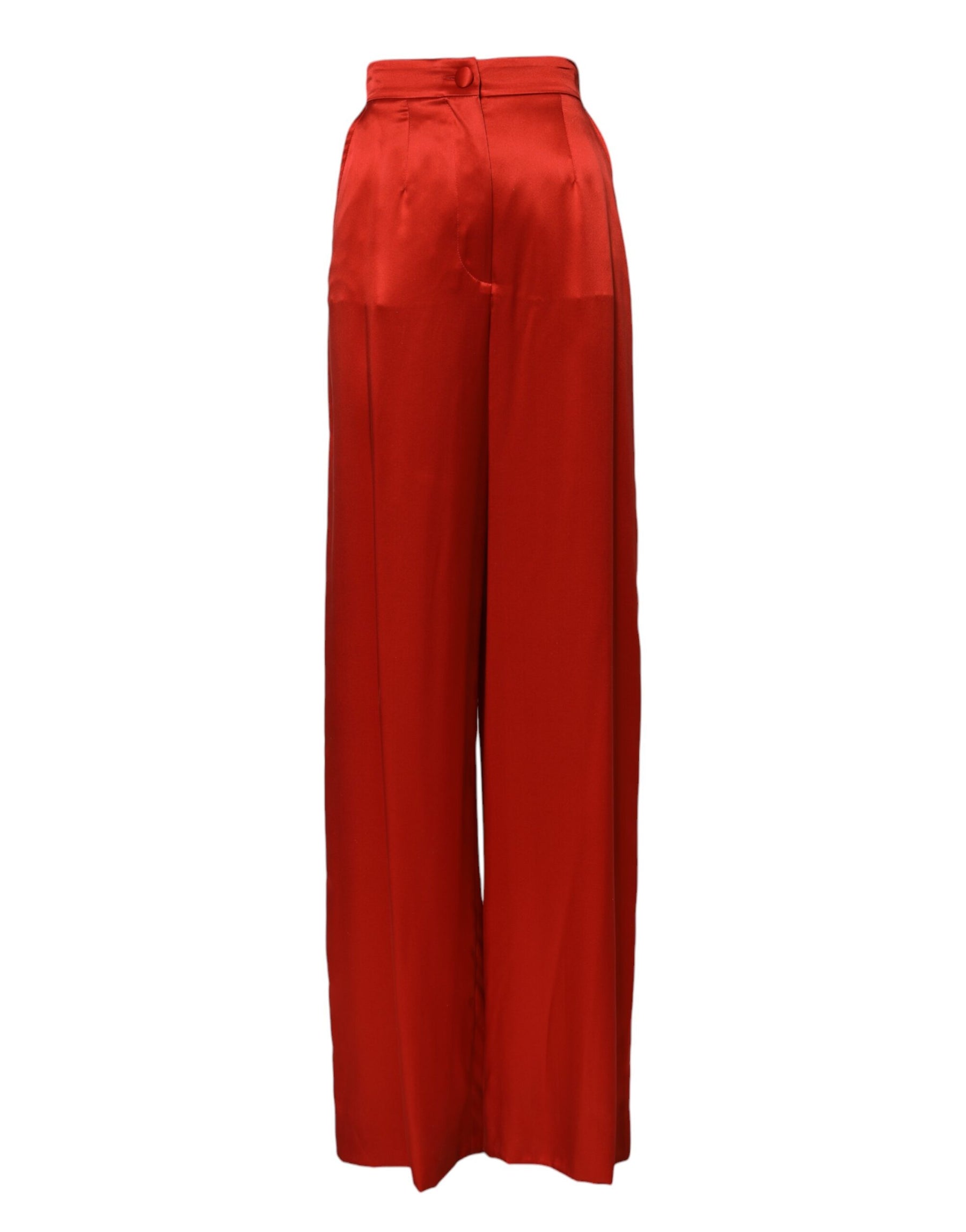 Dolce & Gabbana Red Satin High Waist Wide Leg Pants | Regal Royce