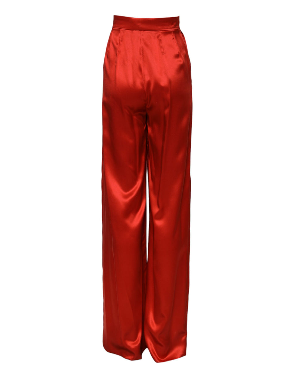 Dolce & Gabbana Red Satin High Waist Wide Leg Pants