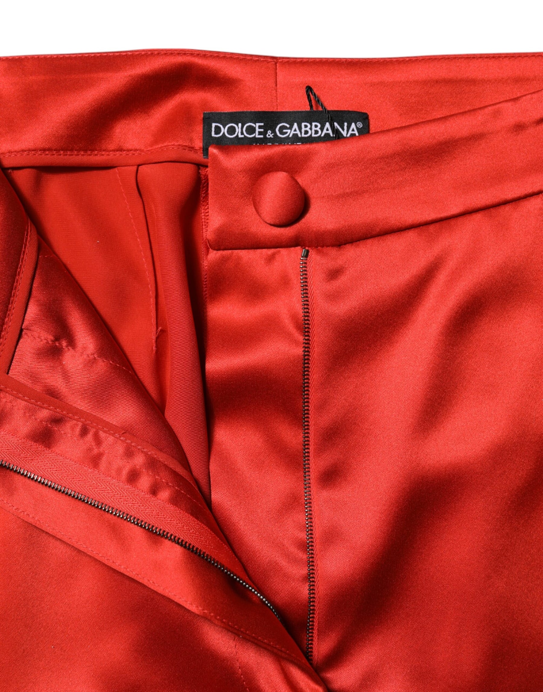 Dolce & Gabbana Red Satin High Waist Wide Leg Pants | Regal Royce