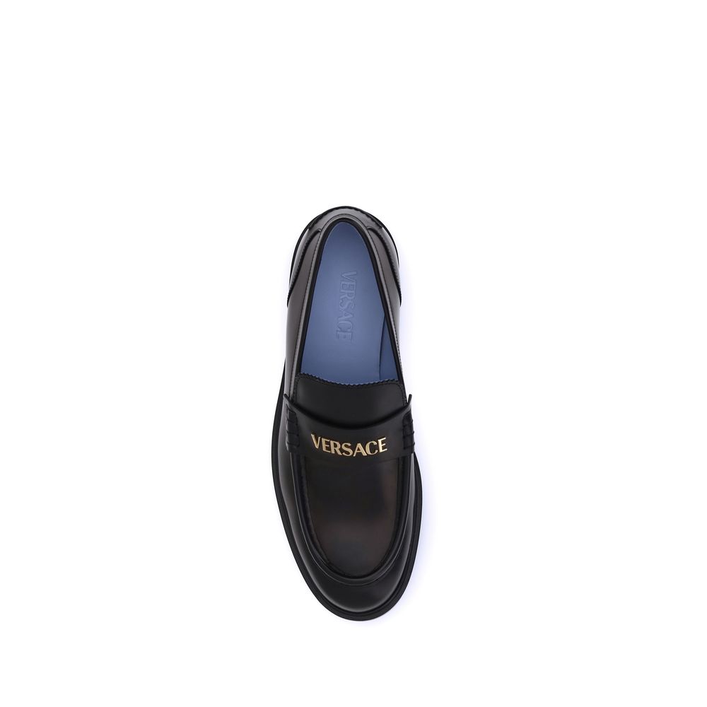 Versace Black Calf Leather Bos Taurus Slip-On Loafers | Regal Royce