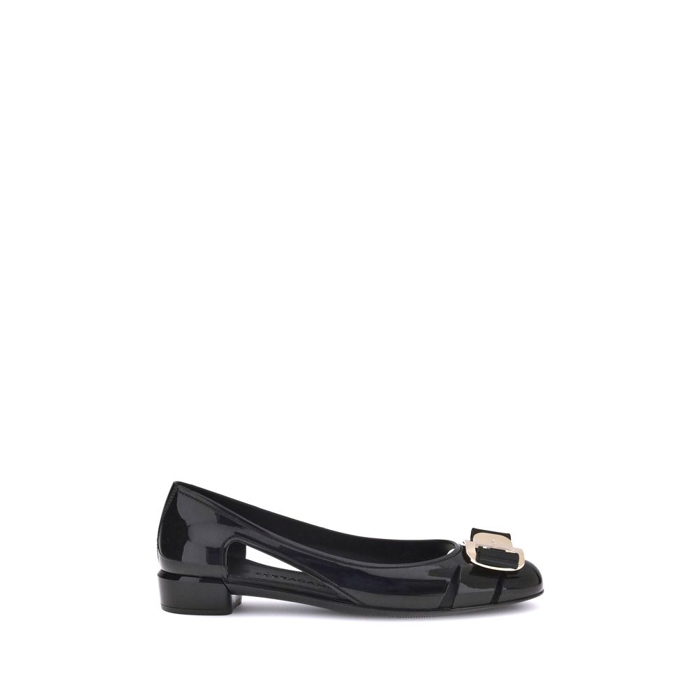 Ferragamo Black Rubber Ballet Flats | Regal Royce