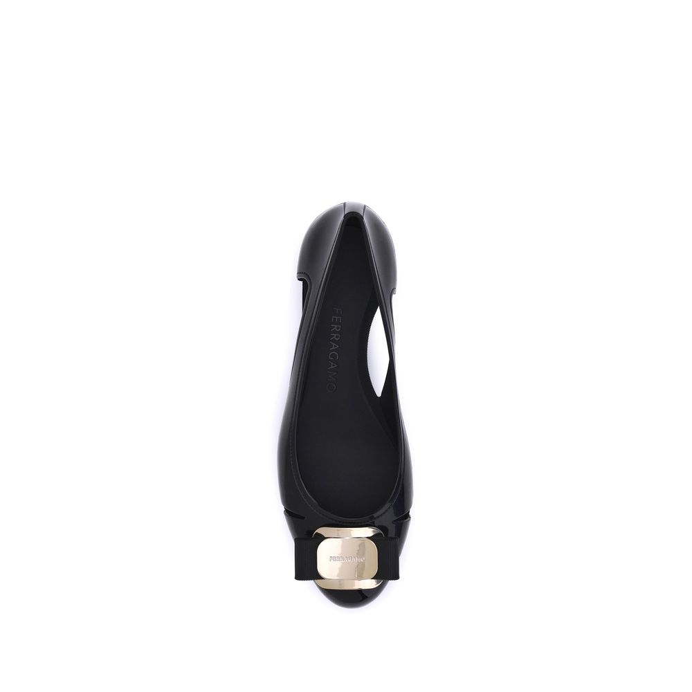 Ferragamo Black Rubber Ballet Flats | Regal Royce
