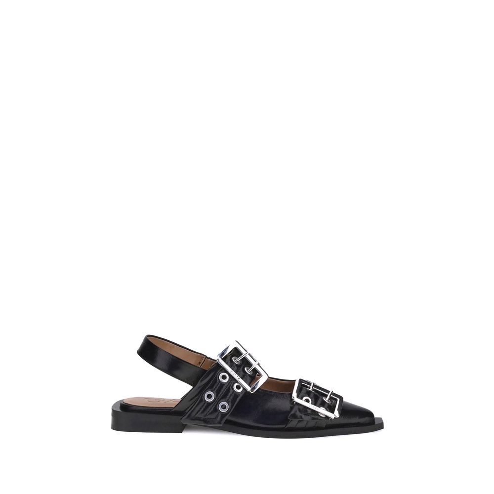 Ganni Black Recycled Polyester Ballet Flats | Regal Royce