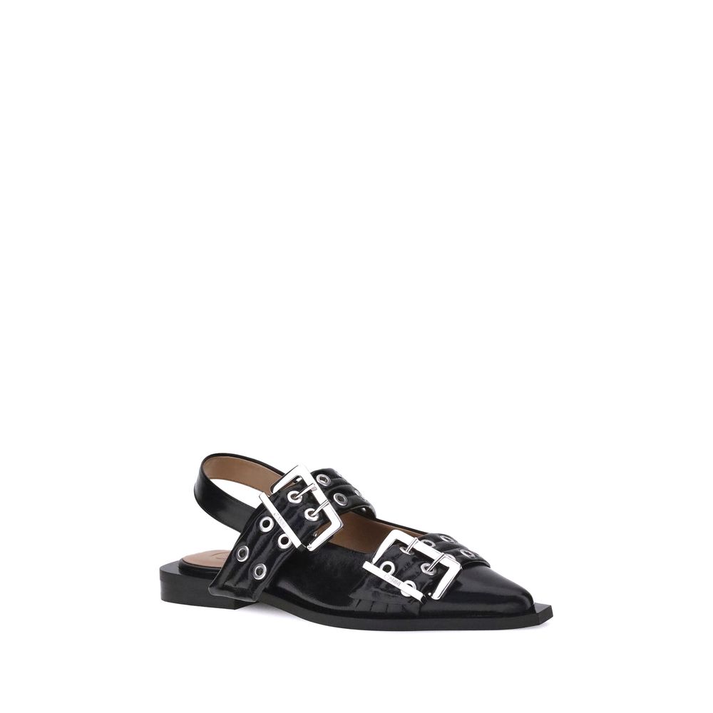Ganni Black Recycled Polyester Ballet Flats | Regal Royce