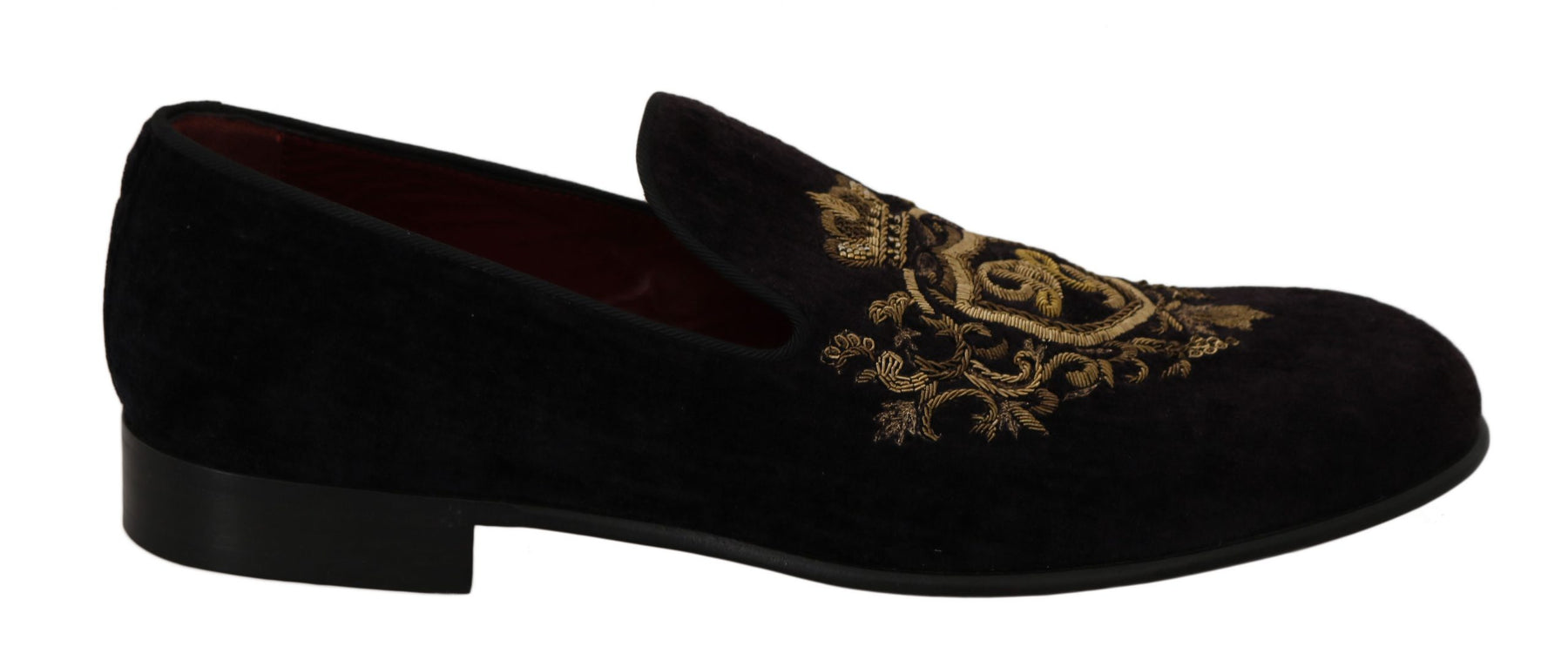 Dolce & Gabbana Loafers Black Velvet Gold Crown | Regal Royce