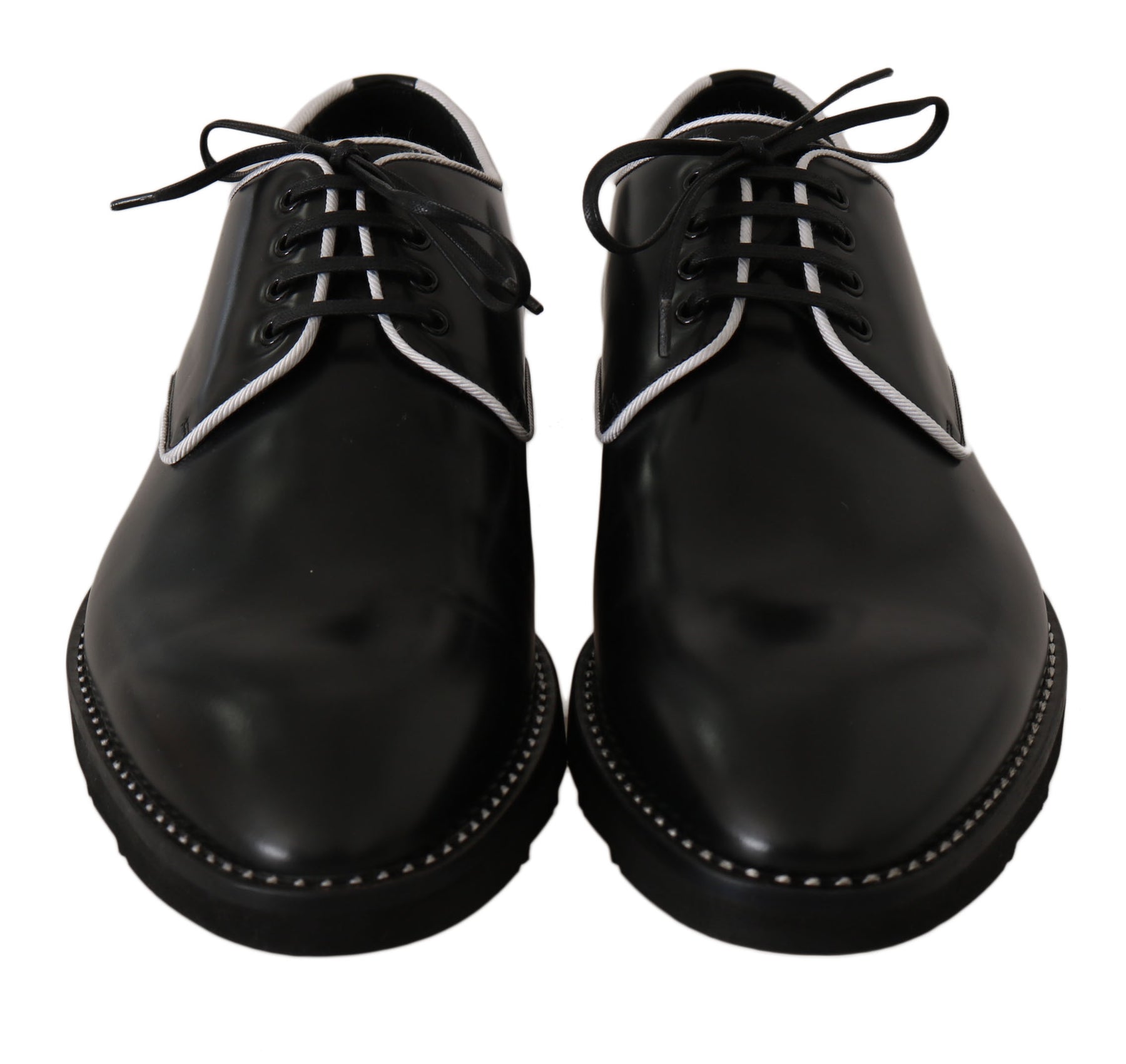 Dolce & Gabbana Black Leather White Line Dress Derby Shoes | Regal Royce