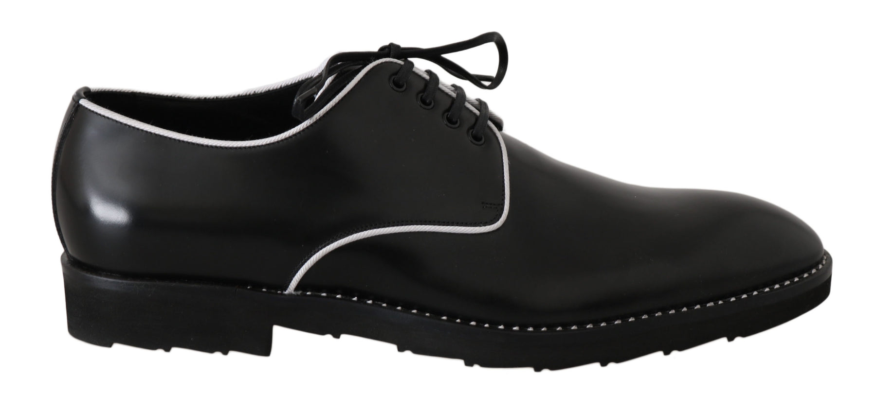Dolce & Gabbana Black Leather White Line Dress Derby Shoes | Regal Royce