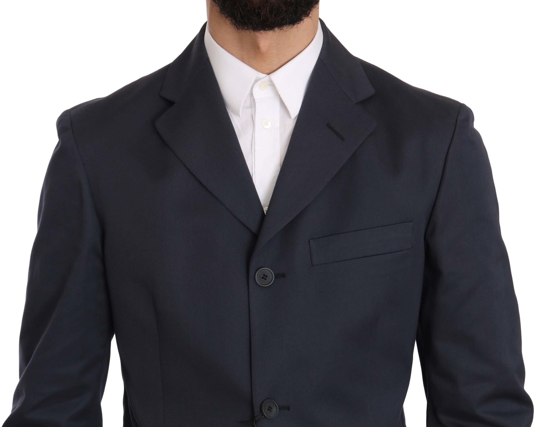 Romeo Gigli Two Piece 3 Button Cotton Blue Solid Suit | Regal Royce