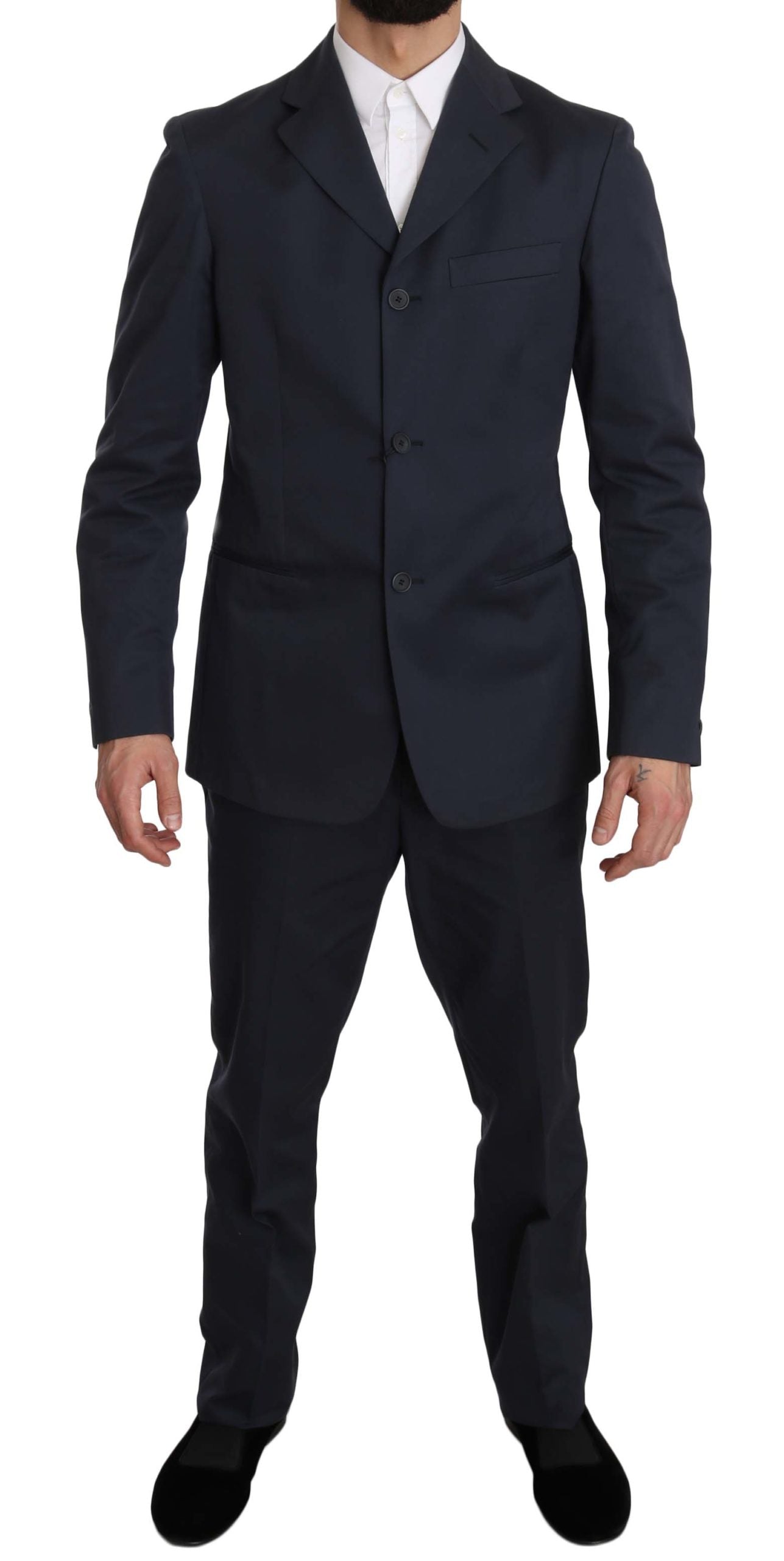 Romeo Gigli Two Piece 3 Button Cotton Blue Solid Suit | Regal Royce