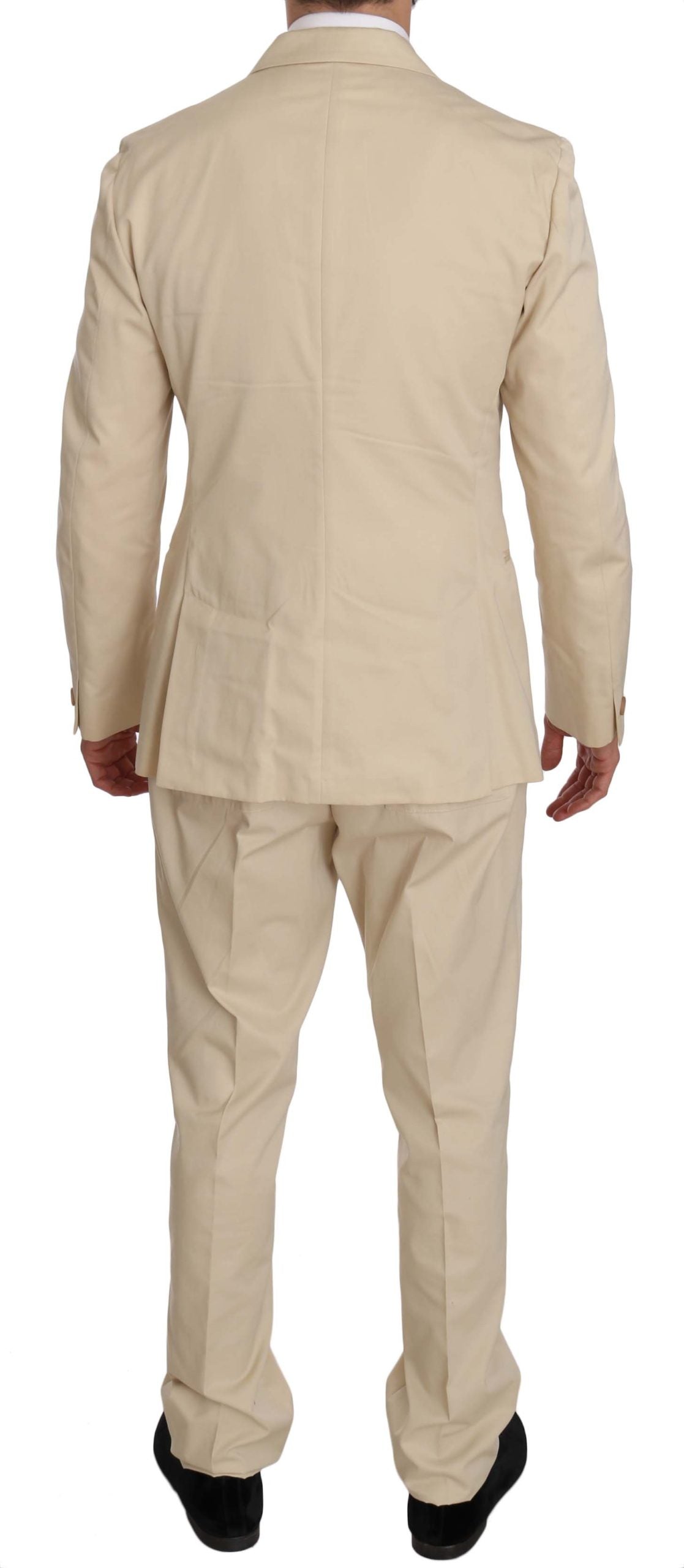 Romeo Gigli Two Piece 3 Button Beige Cotton Solid Suit | Regal Royce