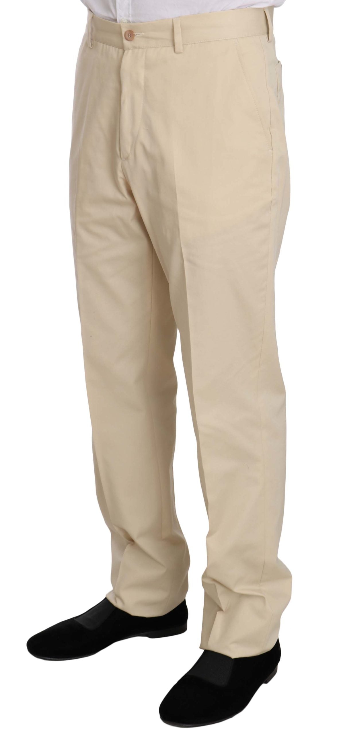 Romeo Gigli Two Piece 3 Button Beige Cotton Solid Suit | Regal Royce